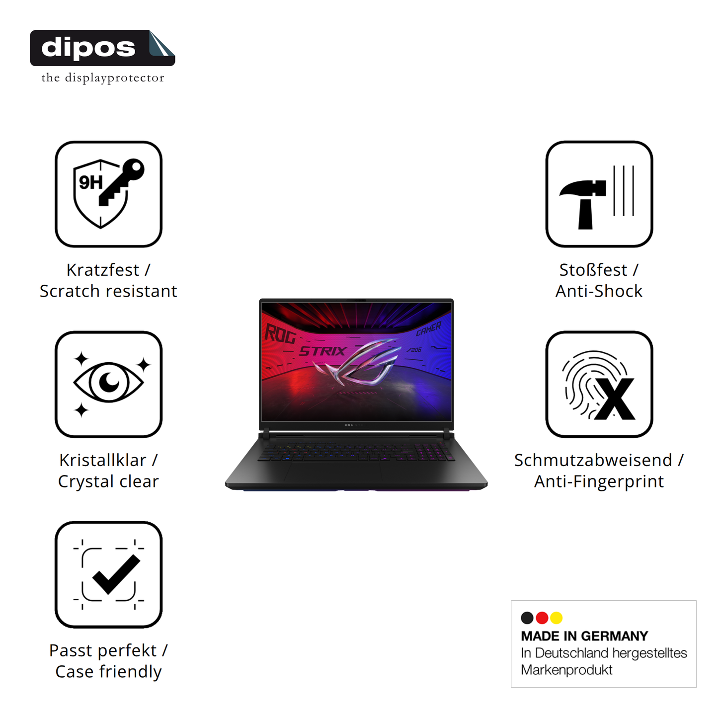 Displayschutz hergestellt in Deutschland, höchste Qualität made in Germany