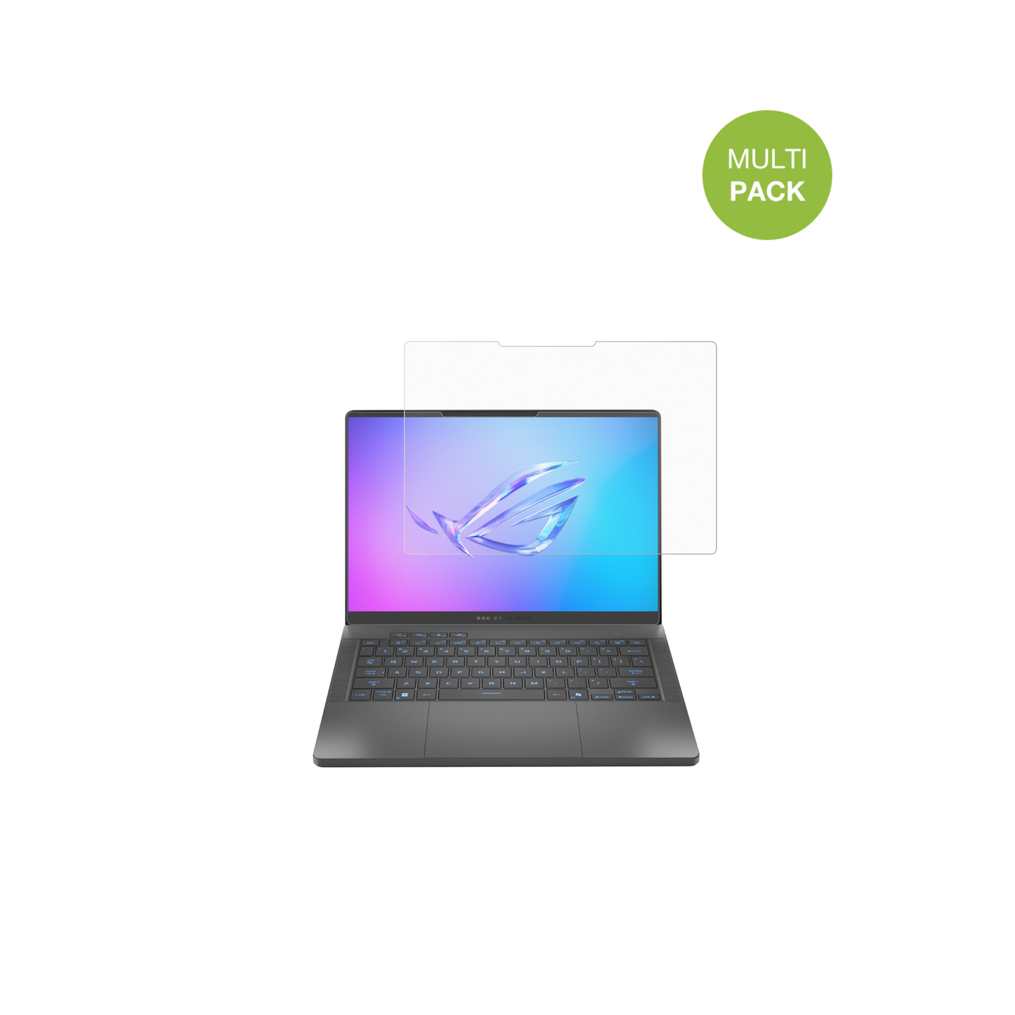 ASUSRog Zephyrus G14 2025 mit aufgebrachter dipos Displayschutzfolie, die lästige Fingerabdrücke minimiert