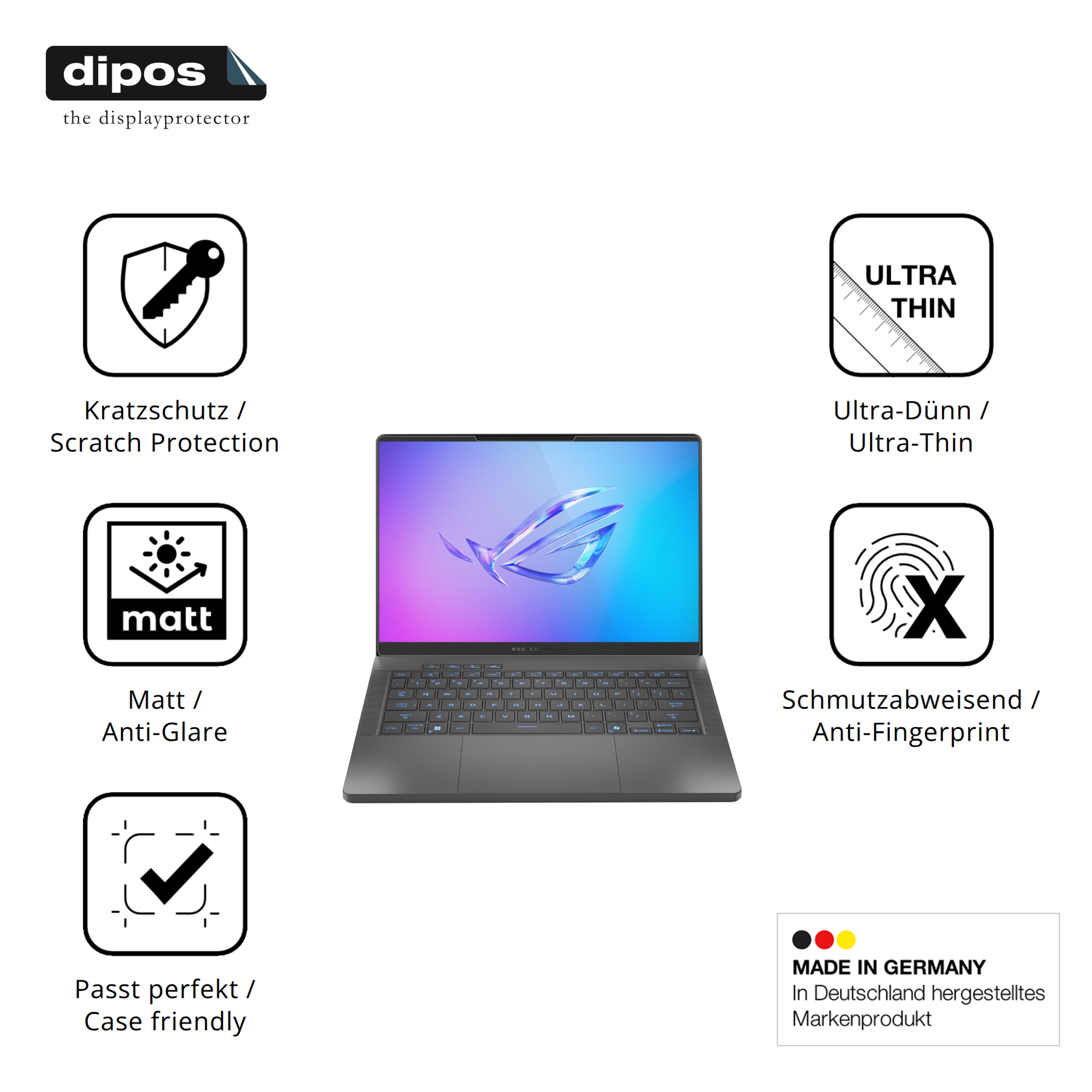 Displayschutz hergestellt in Deutschland, höchste Qualität made in Germany