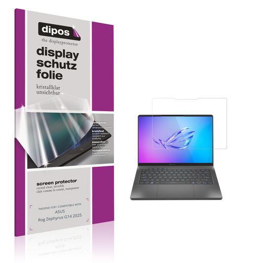Klare Displayschutzfolie von dipos passend für ASUS Rog Zephyrus G14 2025, präziser Zuschnitt und blasenfrei montiert