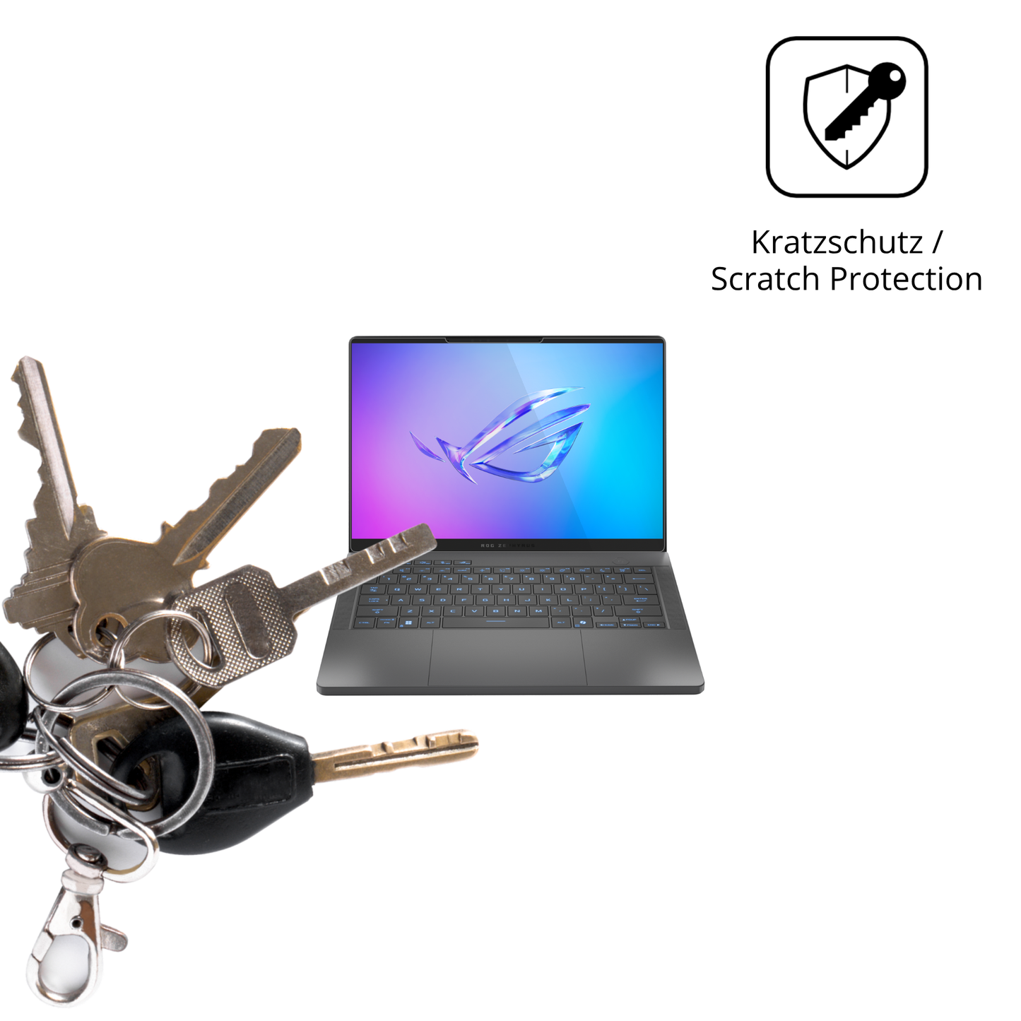 Schutz gegen Kratzer auf dem ASUS Rog Zephyrus G14 2025 Glas durch Schlüssel oder Ähnliches