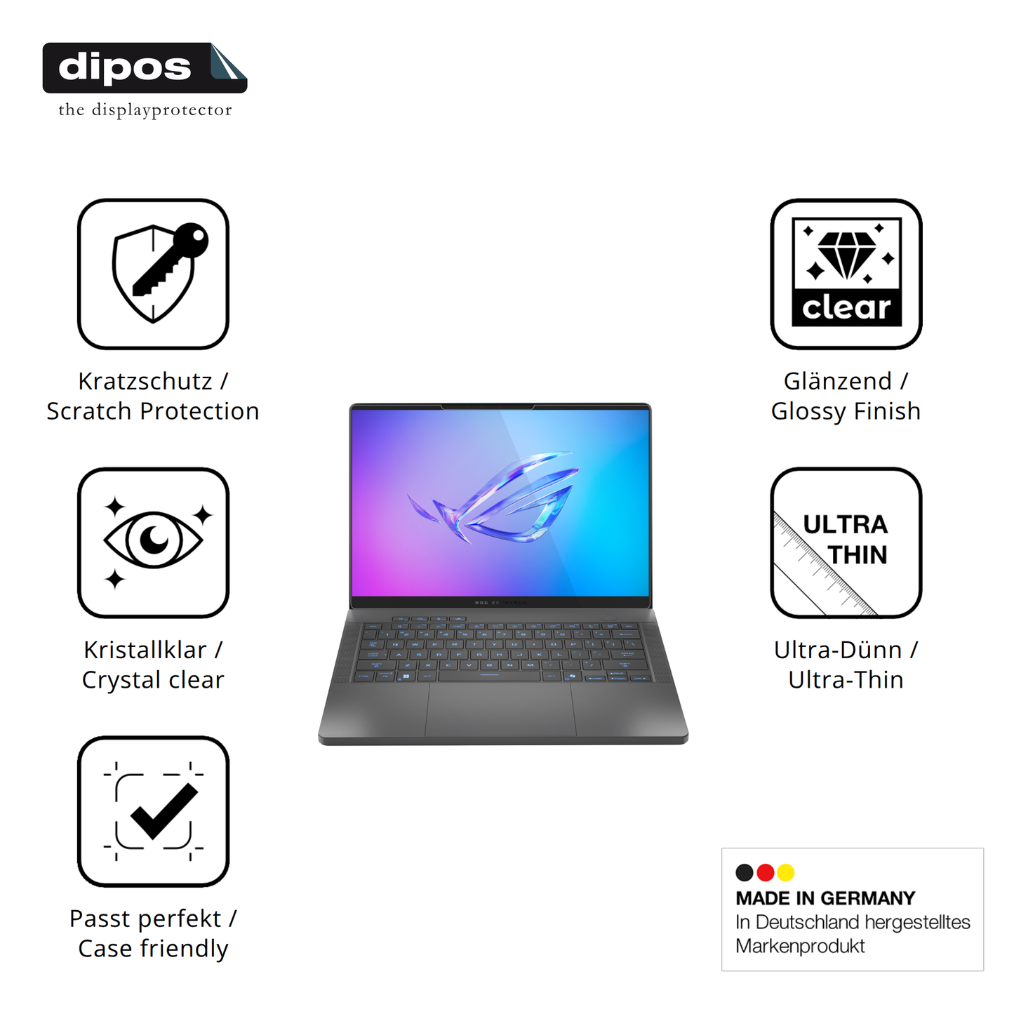 Displayschutz hergestellt in Deutschland, höchste Qualität made in Germany