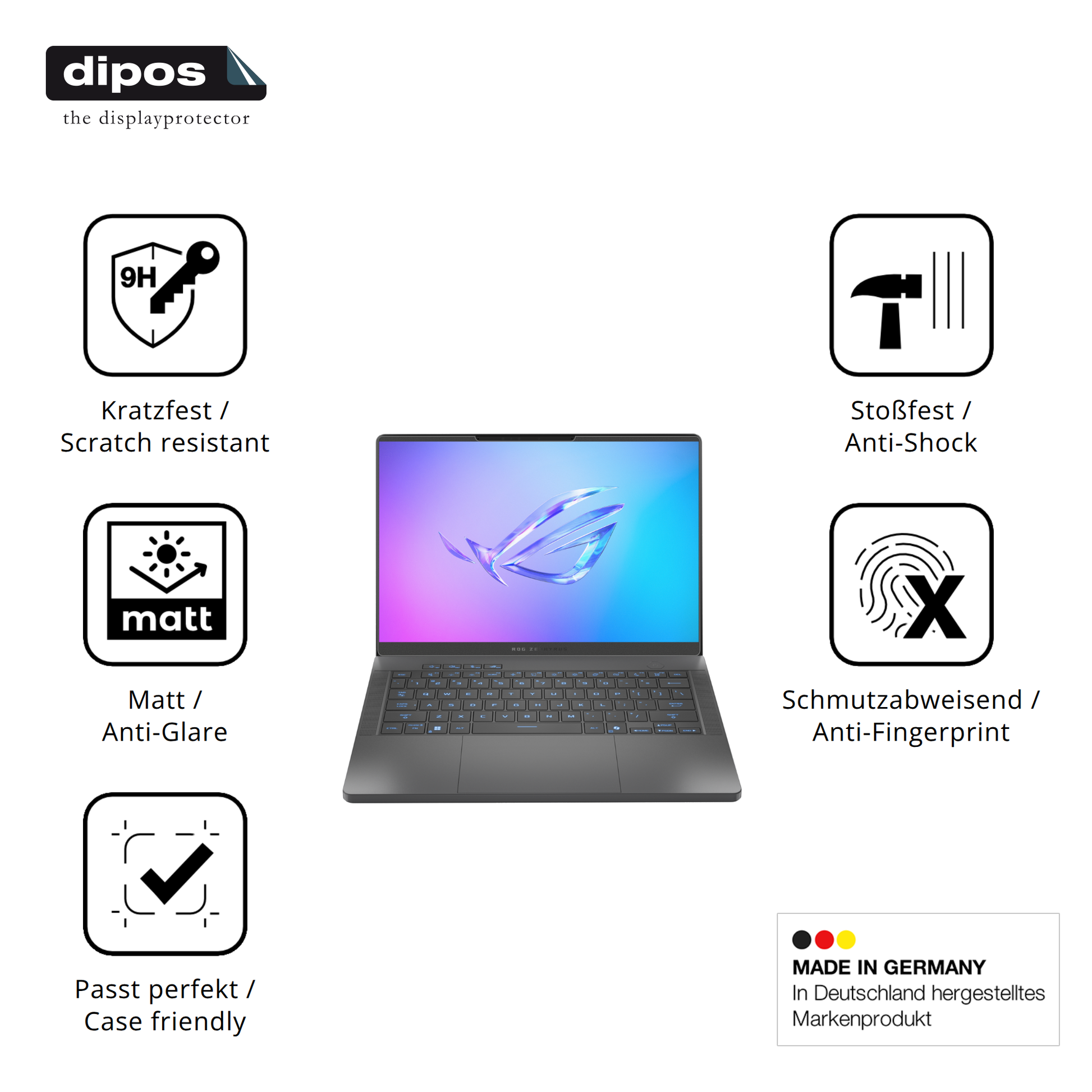 Displayschutz hergestellt in Deutschland, höchste Qualität made in Germany