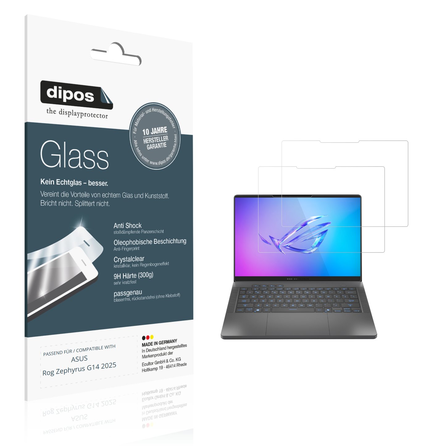 Klare Displayschutzfolie von dipos passend für ASUS Rog Zephyrus G14 2025, 9H kratzfest und blasenfrei montiert