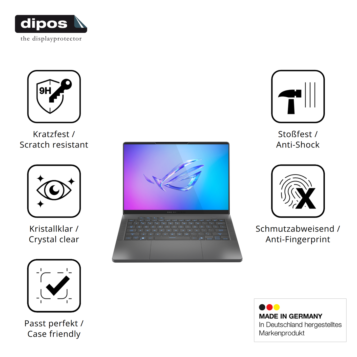 Displayschutz hergestellt in Deutschland, höchste Qualität made in Germany