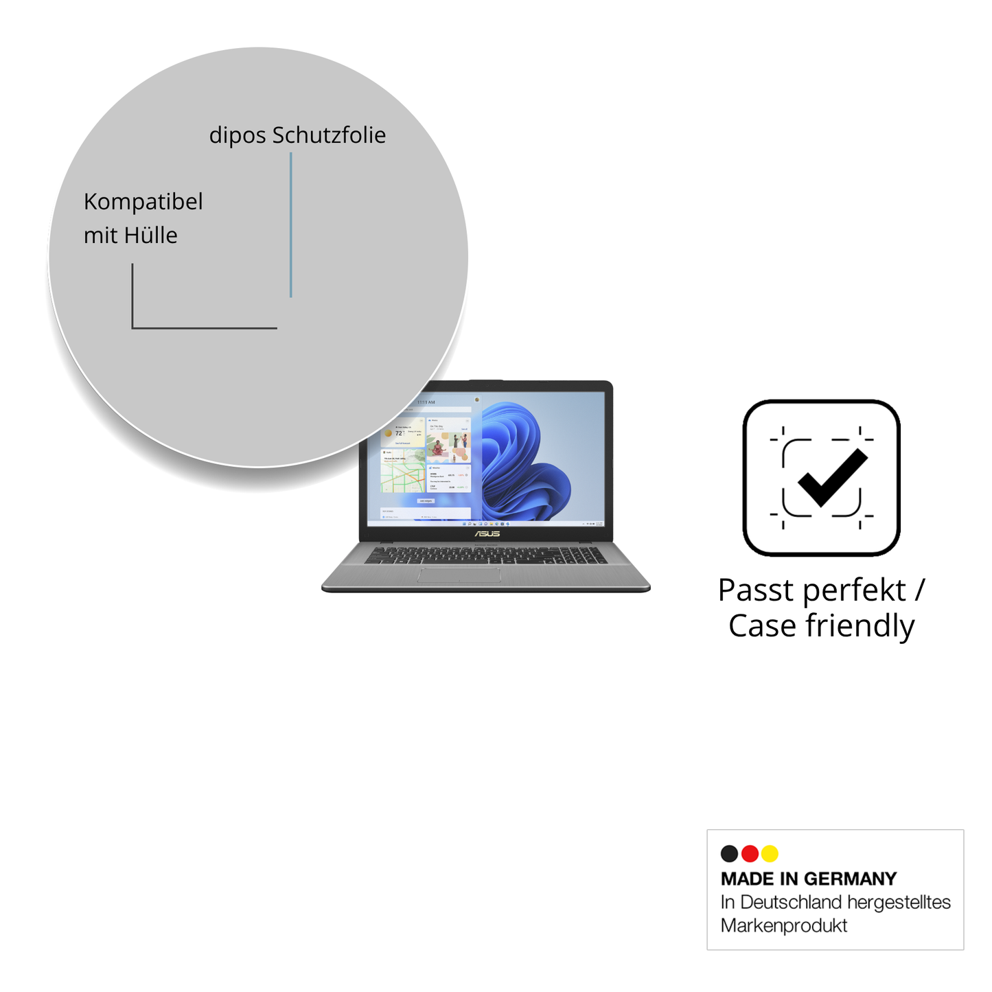 Schutzfolie mit optimaler Passform, zur Verwendung mit Hüllen geeignet