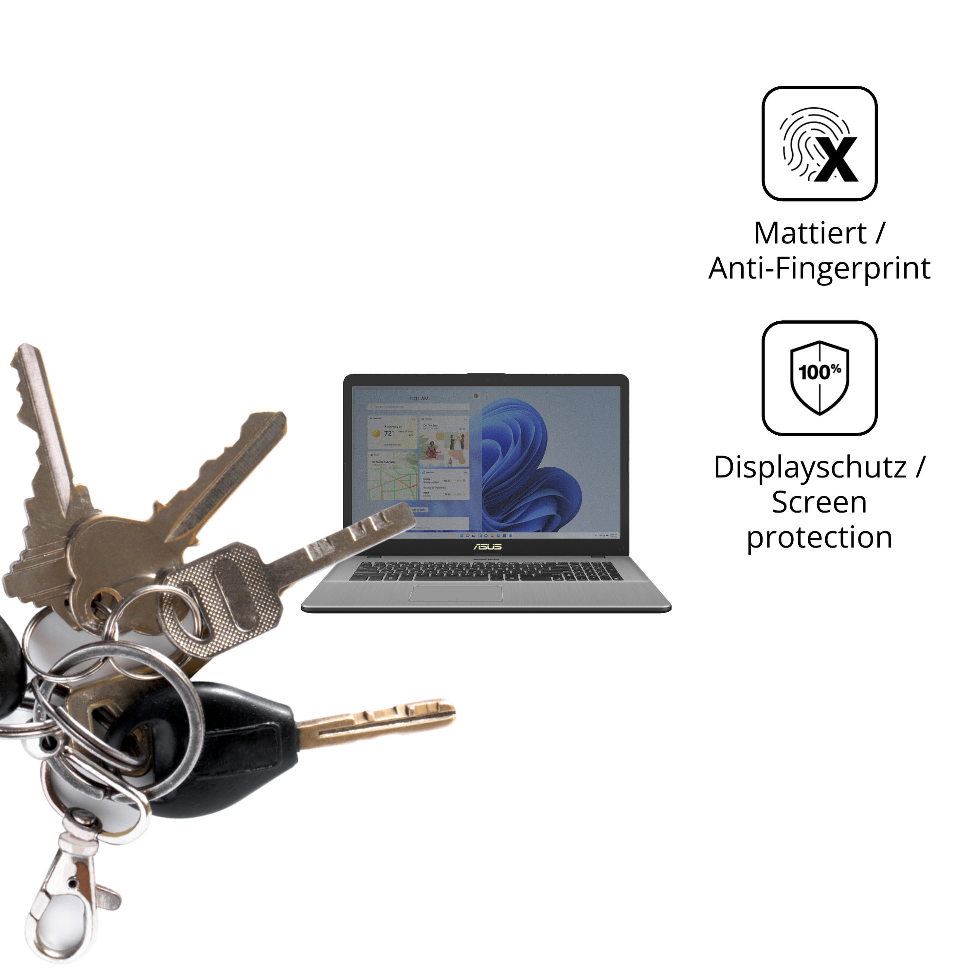 dipos Displayschutz für Asus Vivobook 17 X705, mattierte Oberfläche, Blickschutzfilter und perfekter Passform