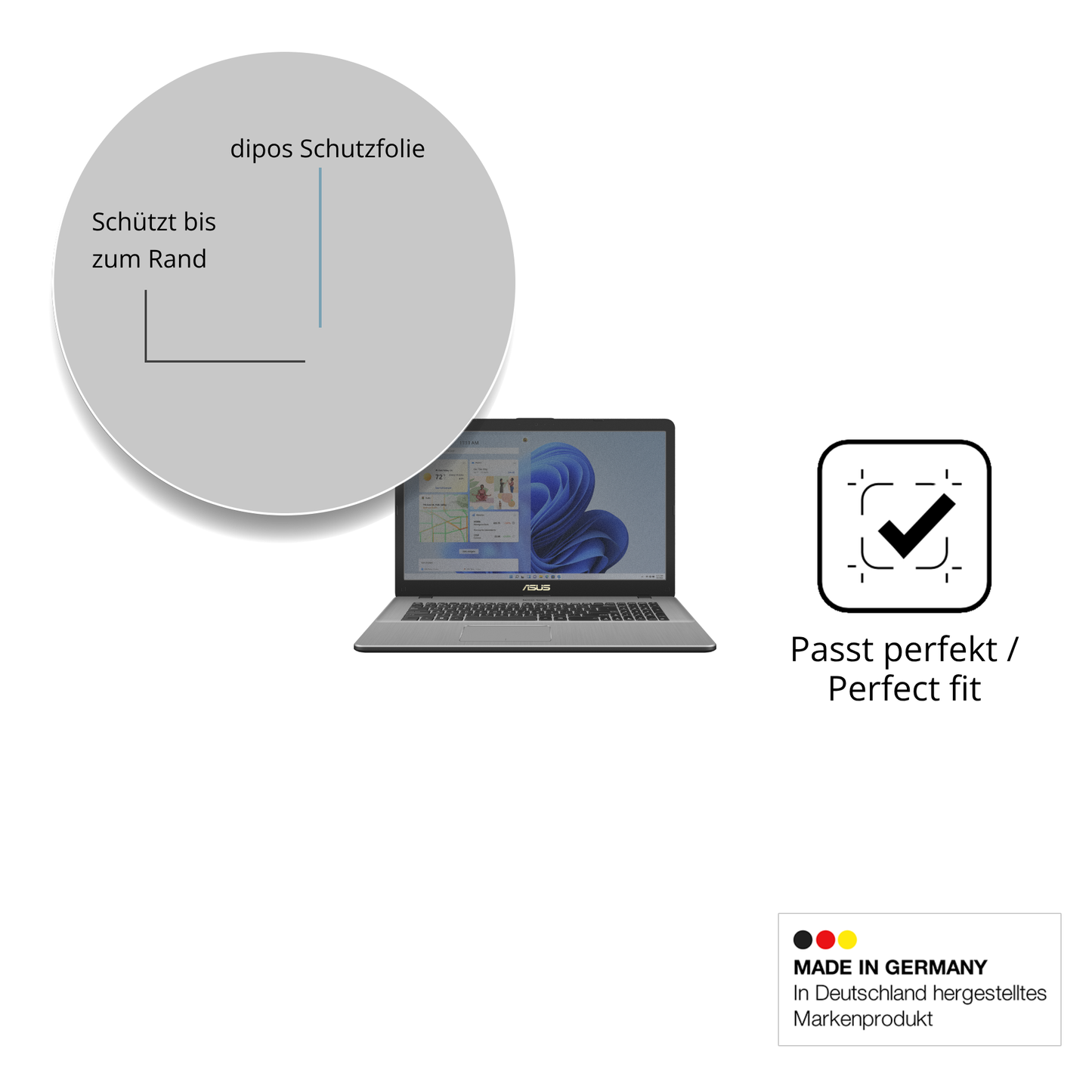 Schutz gegen Kratzer auf dem Asus Vivobook 17 X705 Glas durch Schlüssel oder Ähnliches