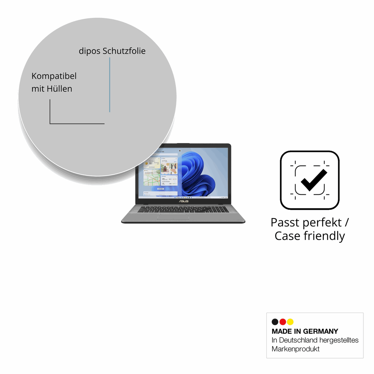 Schutzfolie mit optimaler Passform, zur Verwendung mit Hüllen geeignet