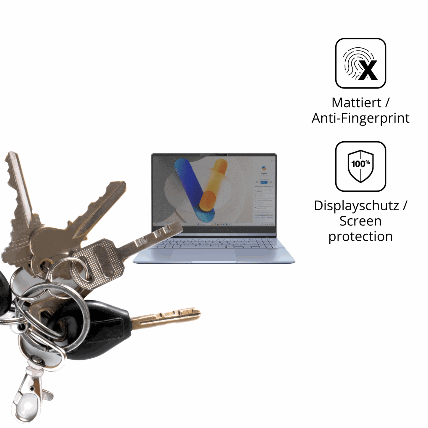 dipos Displayschutz für asusvivobook s15, mattierte Oberfläche, Blickschutzfilter und perfekter Passform