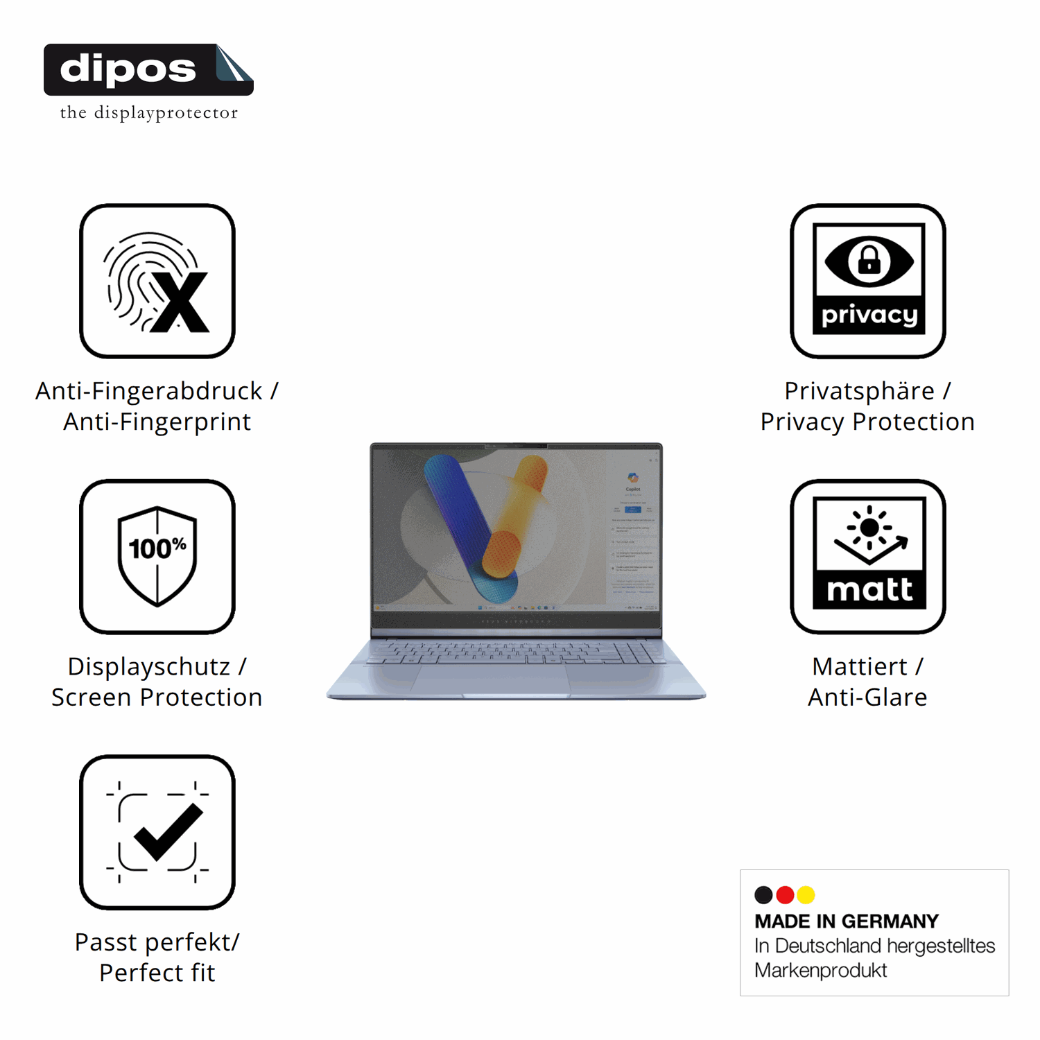 Privatsphäre-Schutz durch Sichtschutz-Folie passend zugeschnitten für asusvivobook s15