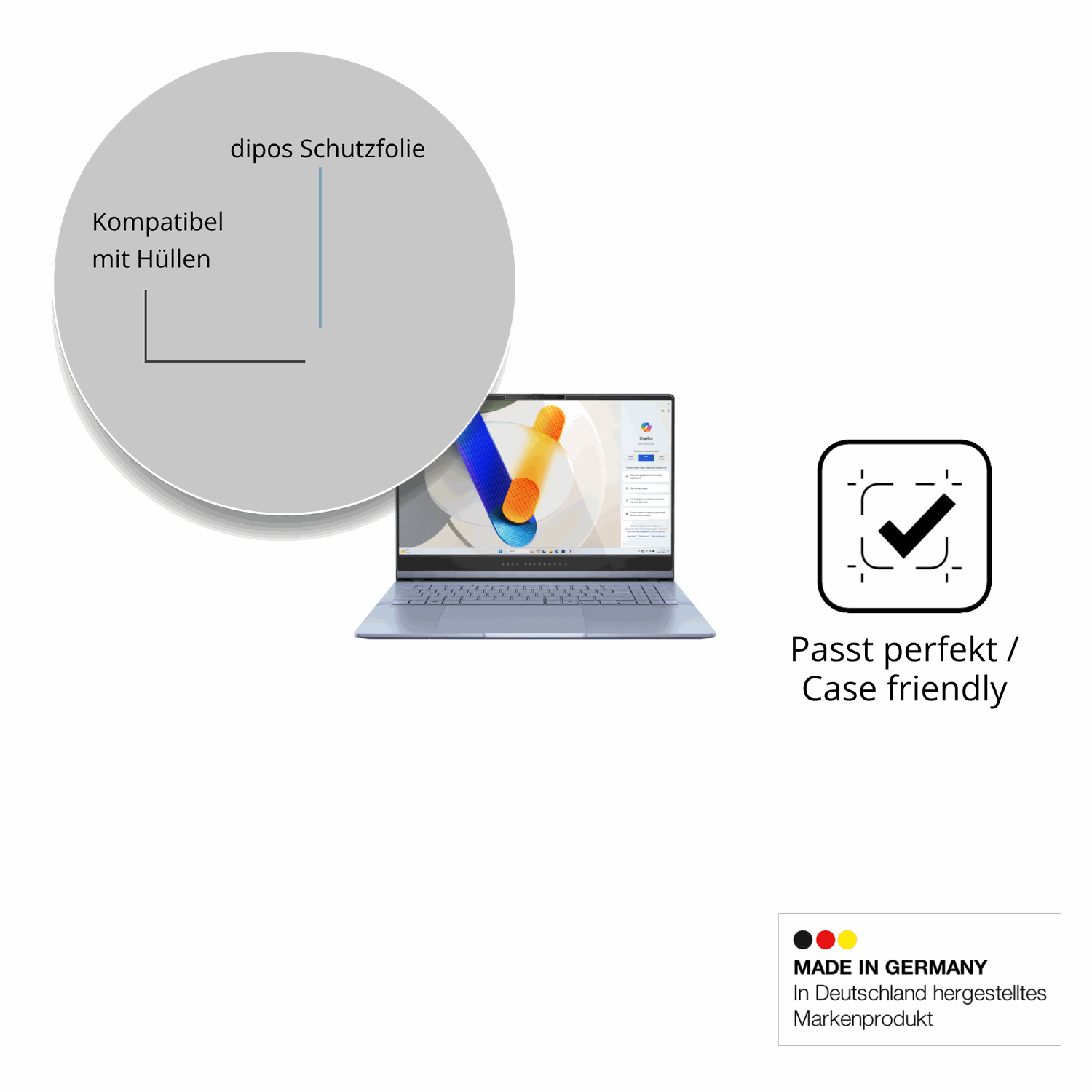 Schutzfolie mit optimaler Passform, zur Verwendung mit Hüllen geeignet