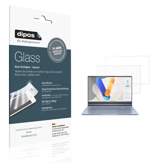 Matte Displayschutzfolie von dipos passend für asusvivobook s15, 9H kratzfest und blasenfrei montiert