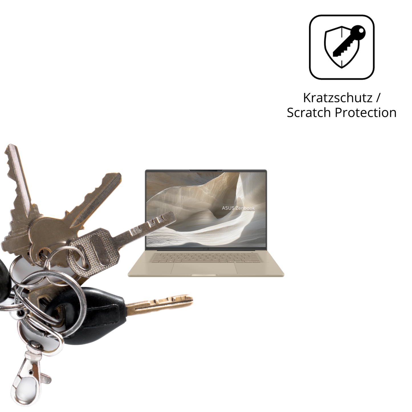 Schutz gegen Kratzer auf dem ASUS ZenBook A16 16 Zoll Glas durch Schlüssel oder Ähnliches