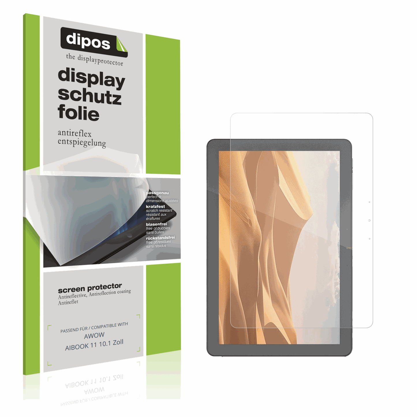 Matte Displayschutzfolie von dipos passend für AWOW AIBOOK 11 10.1 Zoll, präziser Zuschnitt und blasenfrei montiert