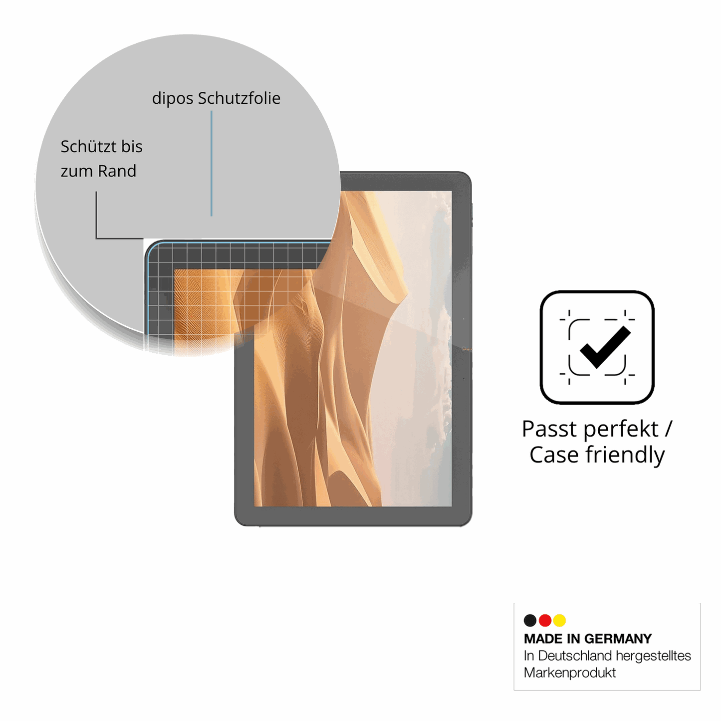 Schutzglasfolie mit optimaler Passform, zur Verwendung mit Hüllen geeignet