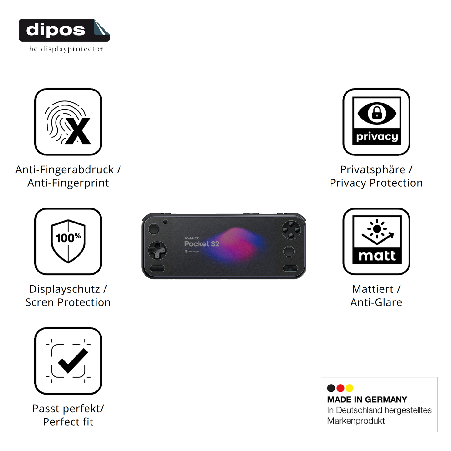 Blickschutzfolie für AYANEO Pocket S2 6.3 Zoll matt Schutzfolie Privacy