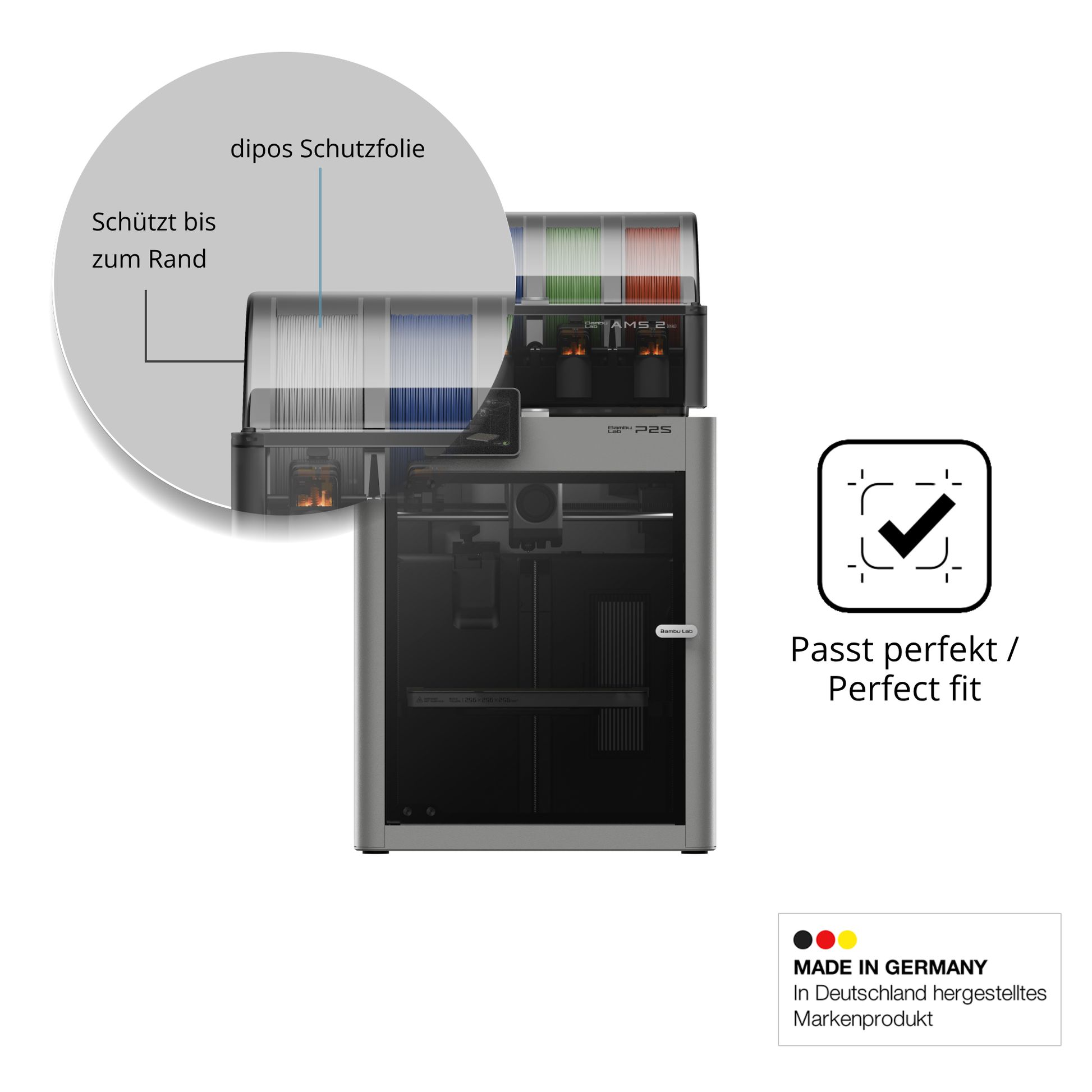Schutz gegen Kratzer auf dem Bambu Lab P2S 3D Printer Glas durch Schlüssel oder Ähnliches
