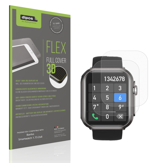 Matte Displayschutzfolie von dipos passend für Banlvs Smartwatch 1.73 Zoll, 100% Displayabdeckung und blasenfreie Montage
