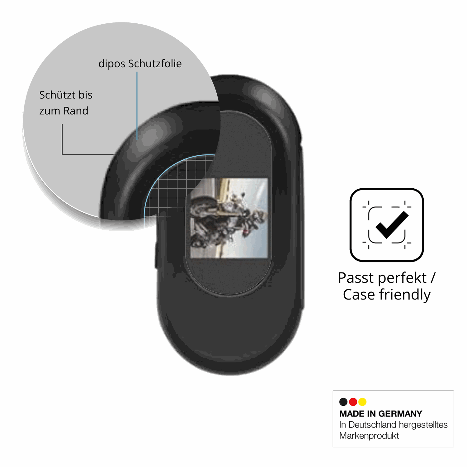 Schutzglasfolie mit optimaler Passform, zur Verwendung mit Hüllen geeignet