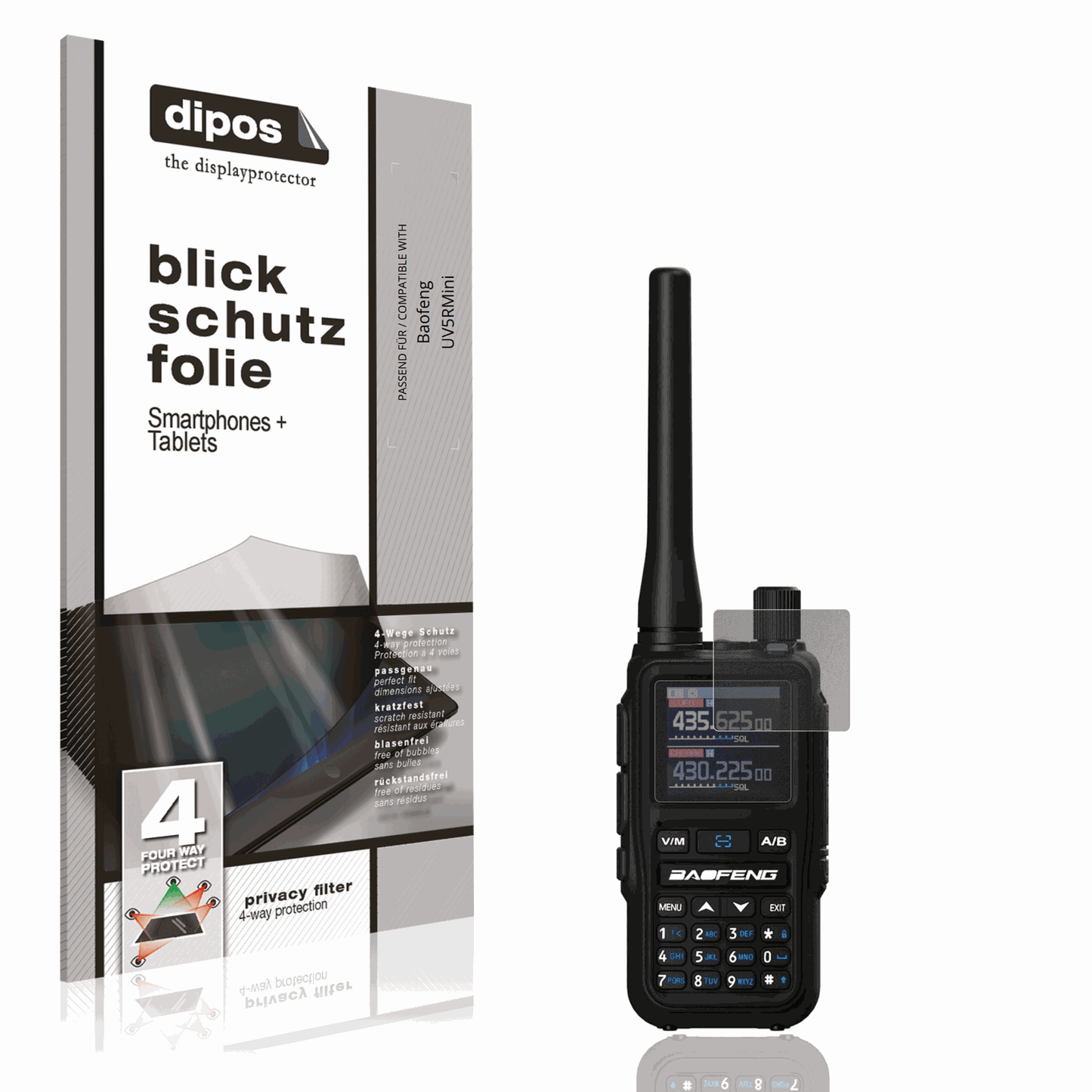 Blickschutzfolie von dipos passend für baofenguv5rmini, präziser Zuschnitt und blasenfrei montiert