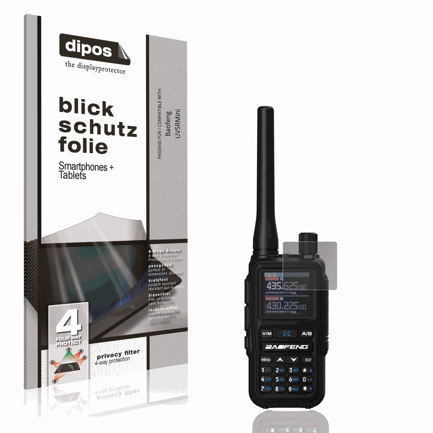 Blickschutzfolie von dipos passend für baofenguv5rmini, präziser Zuschnitt und blasenfrei montiert