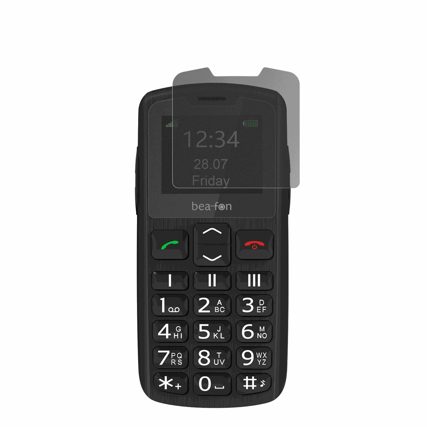 BeafonSL230 LTE mit aufgebrachtem dipos Displayschutz, der seitliche Einblicke blockiert