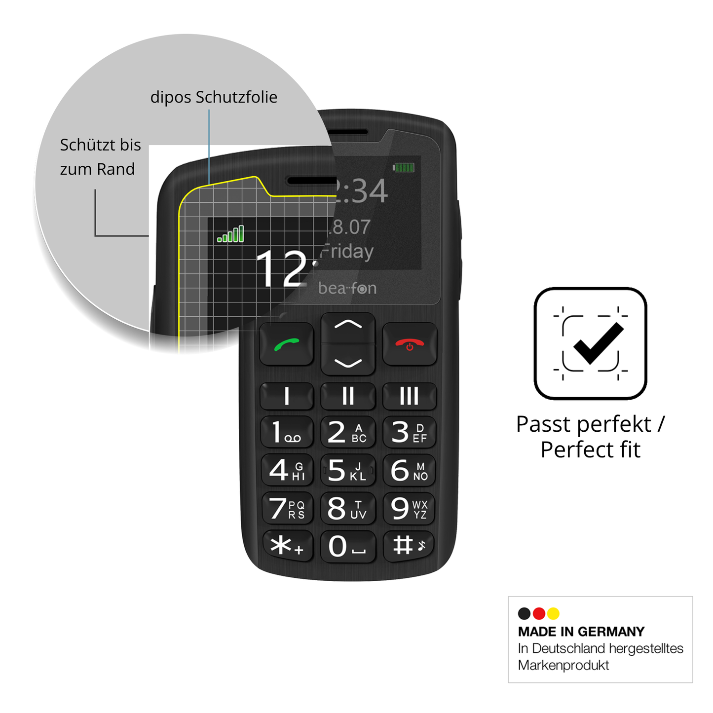 Schutz gegen Kratzer auf dem Beafon SL230 LTE Glas durch Schlüssel oder Ähnliches