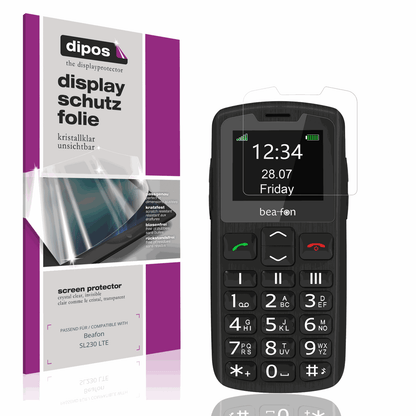 Klare Displayschutzfolie von dipos passend für Beafon SL230 LTE, präziser Zuschnitt und blasenfrei montiert