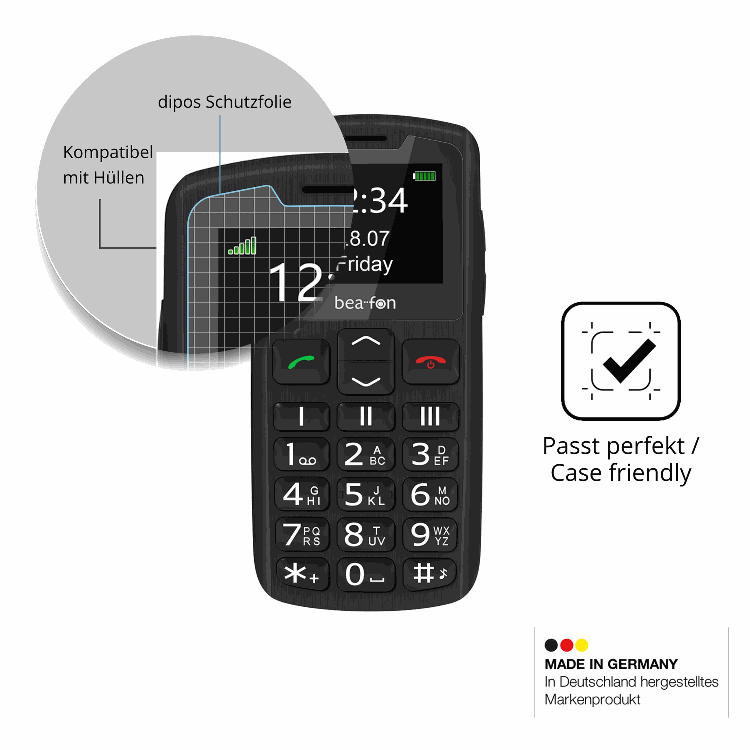 Schutzfolie mit optimaler Passform, zur Verwendung mit Hüllen geeignet