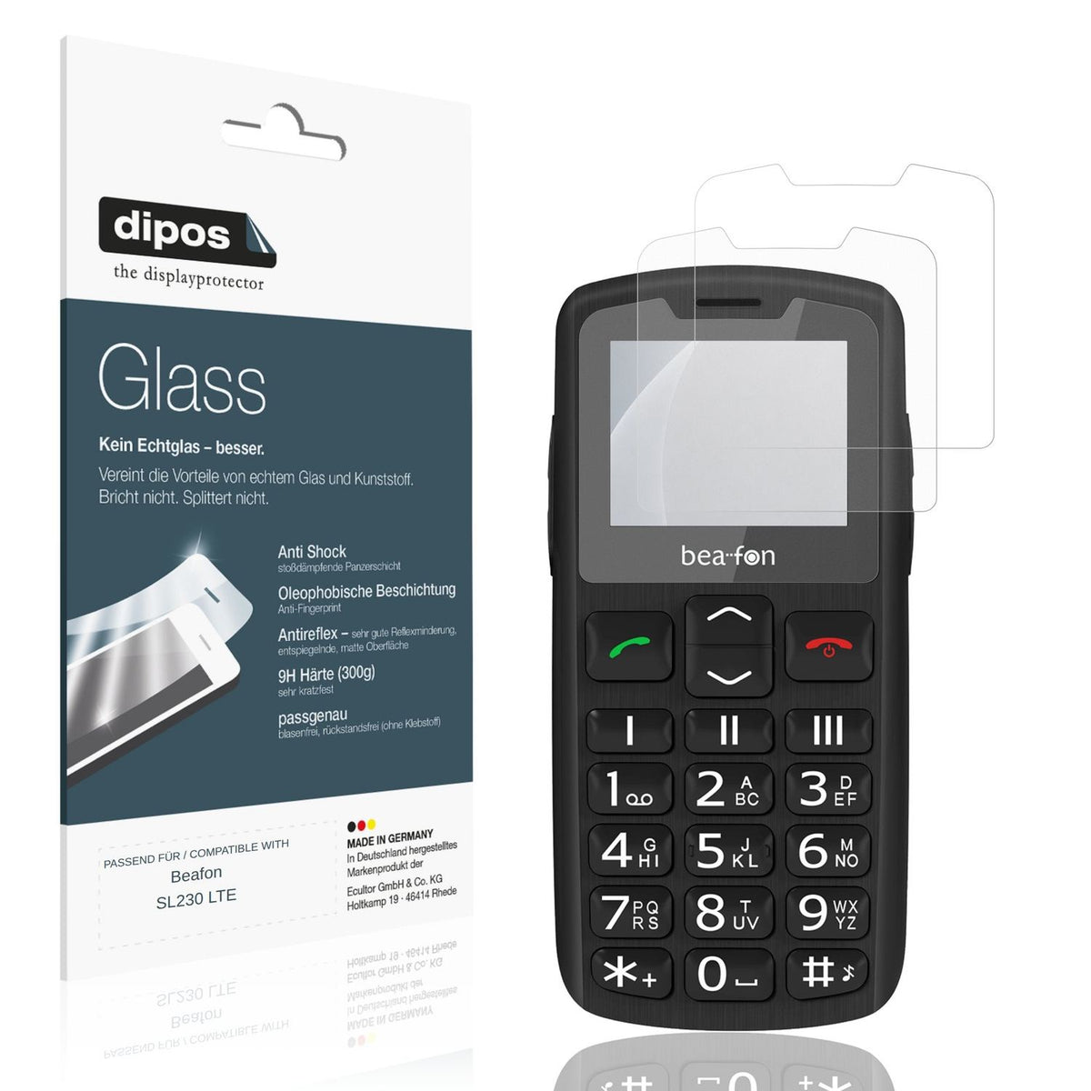 Matte Displayschutzfolie von dipos passend für Beafon SL230 LTE, 9H kratzfest und blasenfrei montiert
