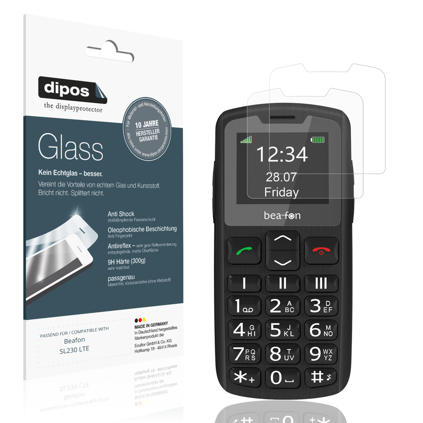 Matte Displayschutzfolie von dipos passend für Beafon SL230 LTE, 9H kratzfest und blasenfrei montiert