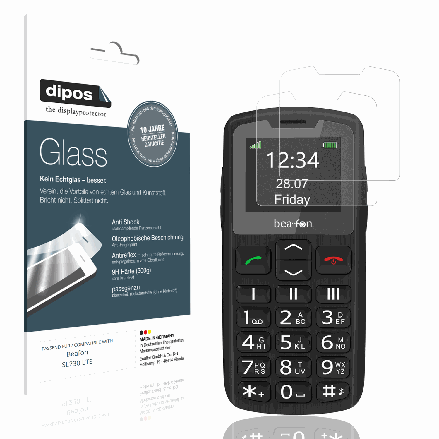 Matte Displayschutzfolie von dipos passend für Beafon SL230 LTE, 9H kratzfest und blasenfrei montiert