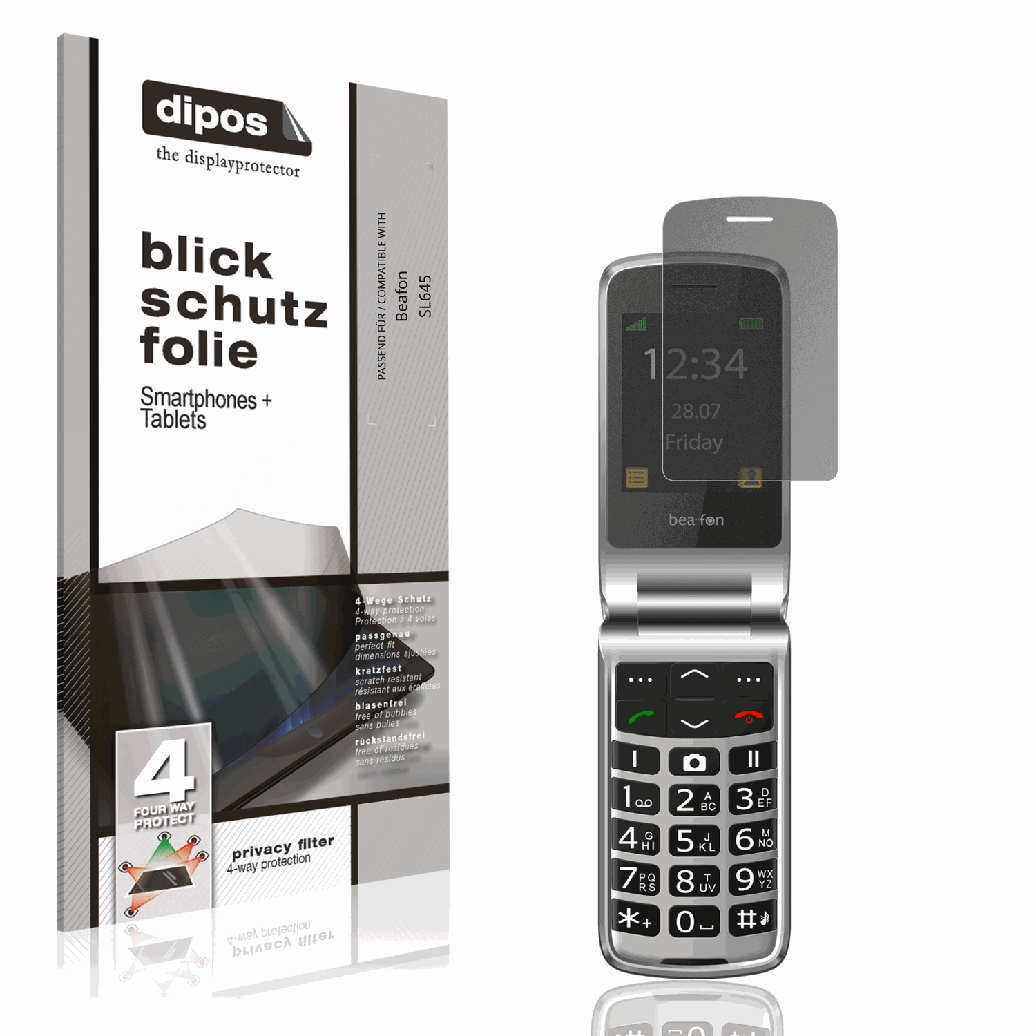 Blickschutzfolie von dipos passend für Beafon SL645, präziser Zuschnitt und blasenfrei montiert