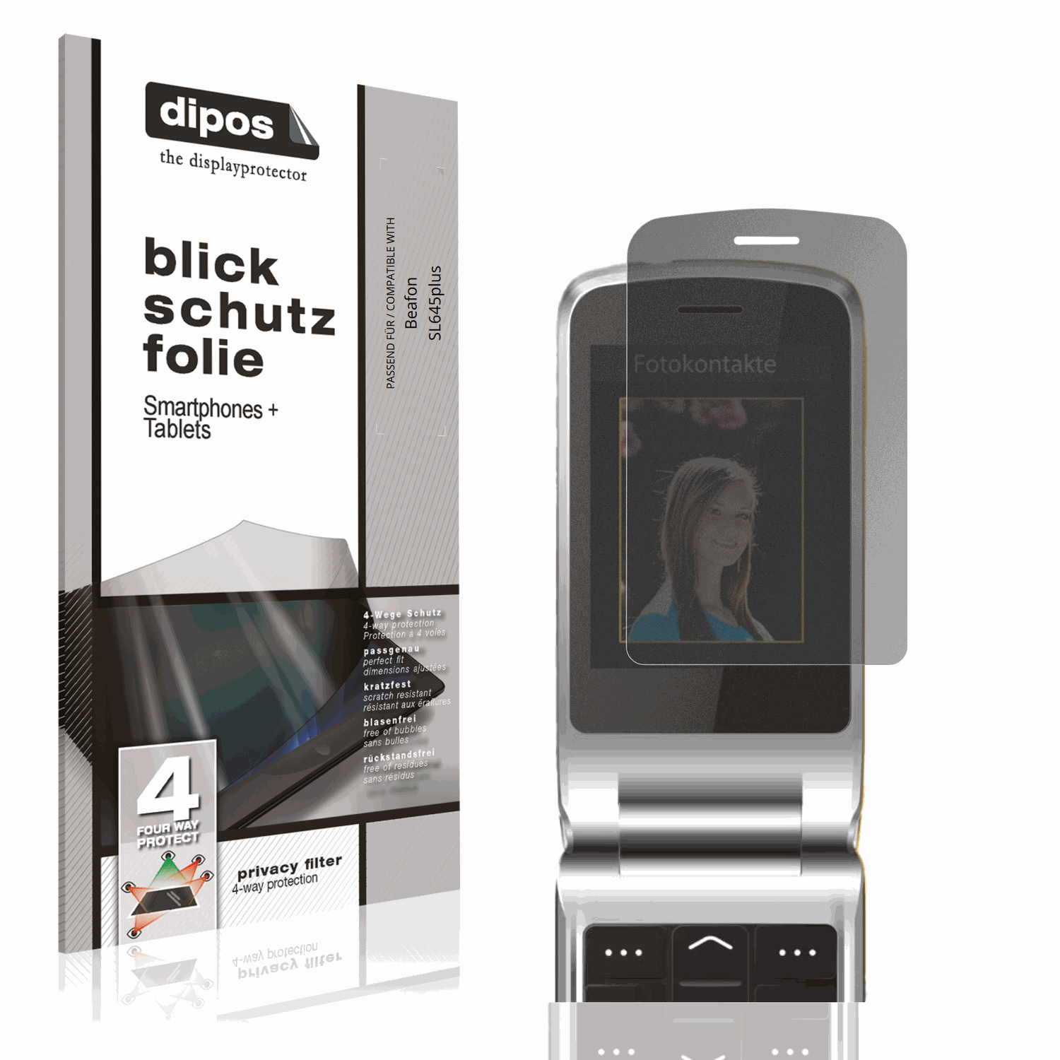 Blickschutzfolie von dipos passend für Beafon SL645plus, präziser Zuschnitt und blasenfrei montiert