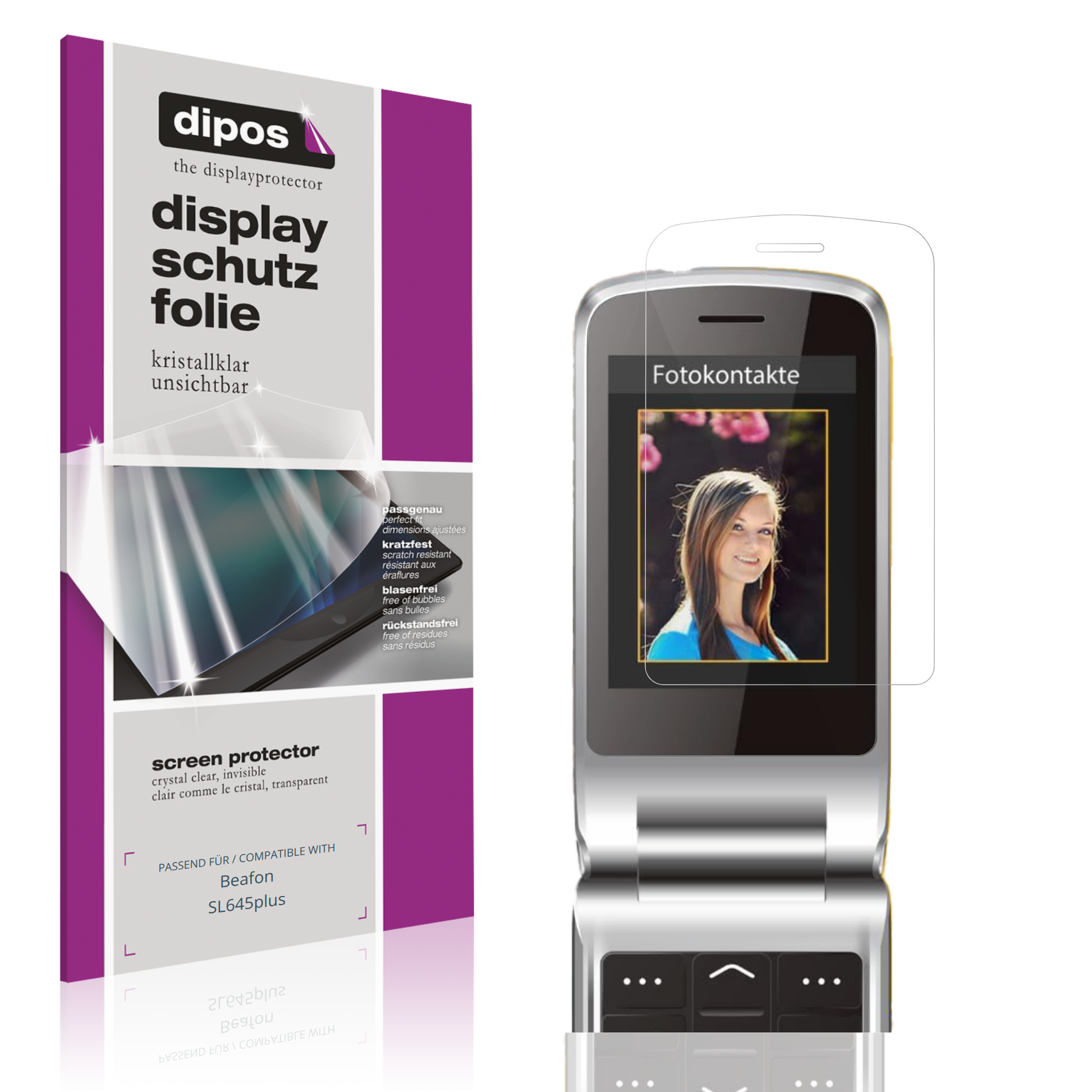 Klare Displayschutzfolie von dipos passend für Beafon SL645plus, präziser Zuschnitt und blasenfrei montiert