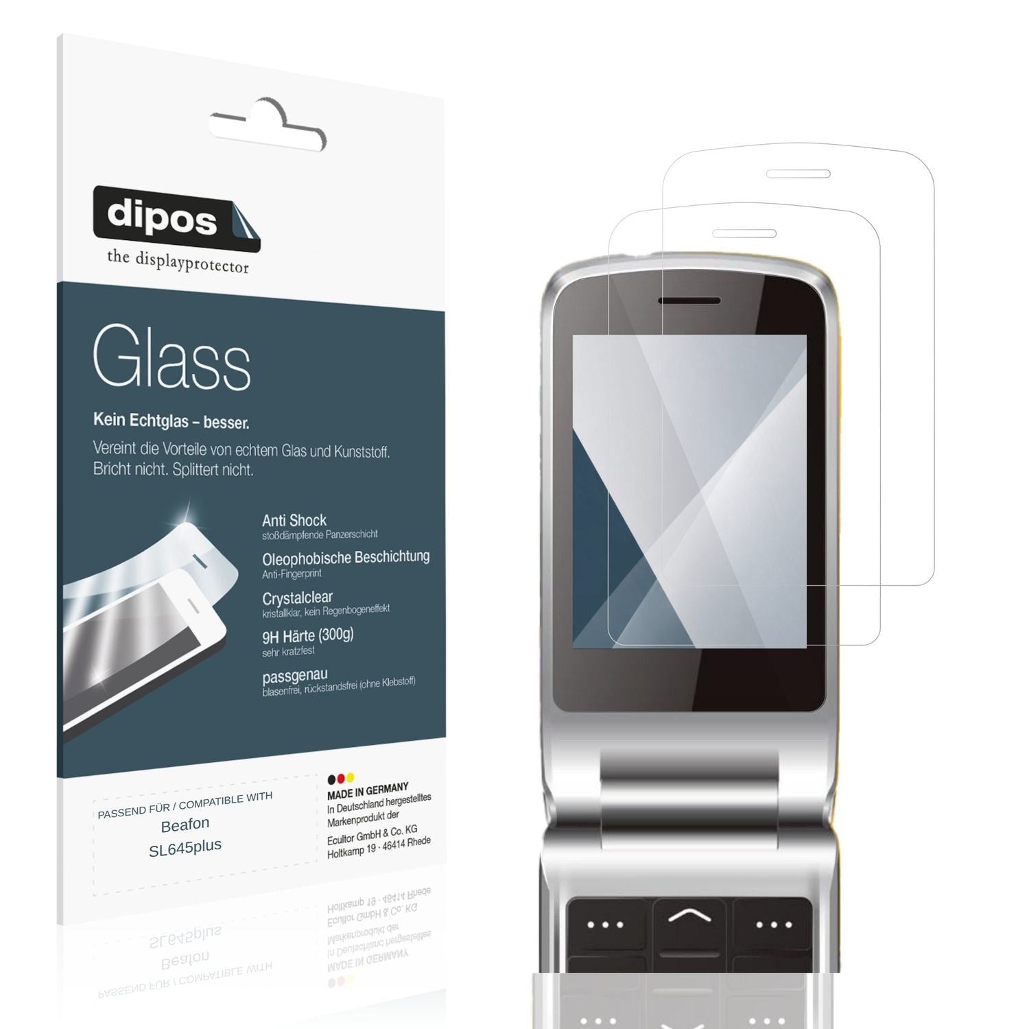 Klare Displayschutzfolie von dipos passend für Beafon SL645plus, 9H kratzfest und blasenfrei montiert