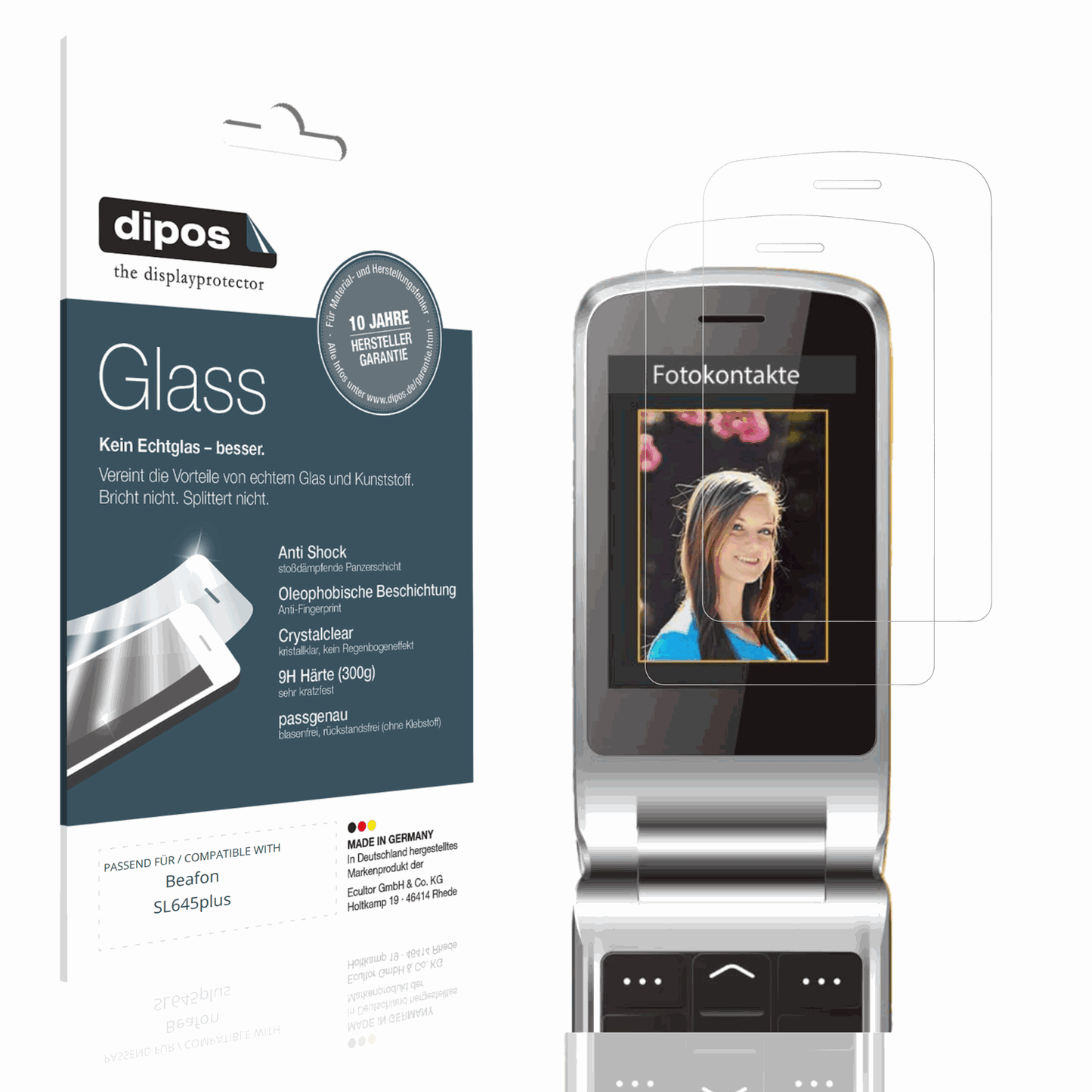 Klare Displayschutzfolie von dipos passend für Beafon SL645plus, 9H kratzfest und blasenfrei montiert