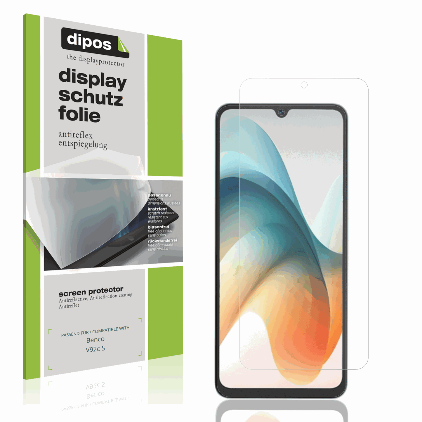 Matte Displayschutzfolie von dipos passend für Benco V92c S, präziser Zuschnitt und blasenfrei montiert