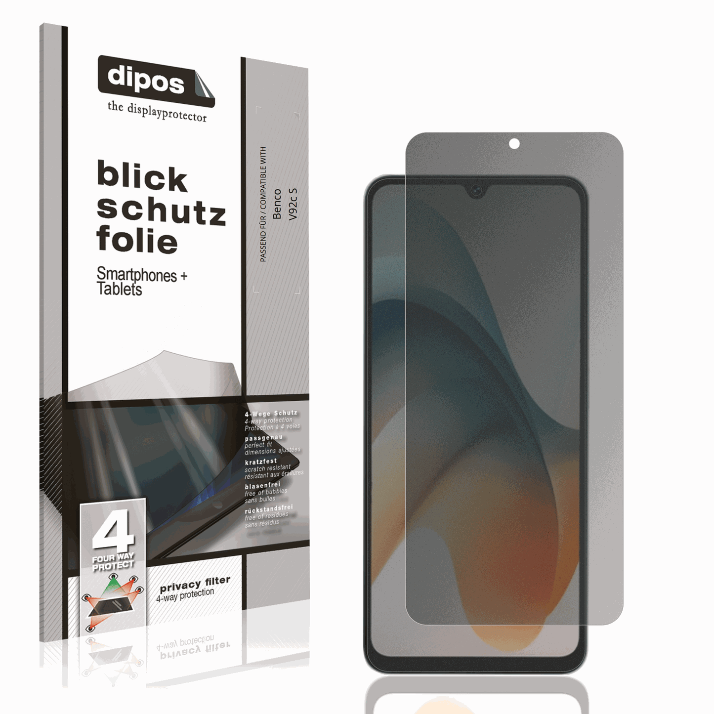 Blickschutzfolie von dipos passend für Benco V92c S, präziser Zuschnitt und blasenfrei montiert