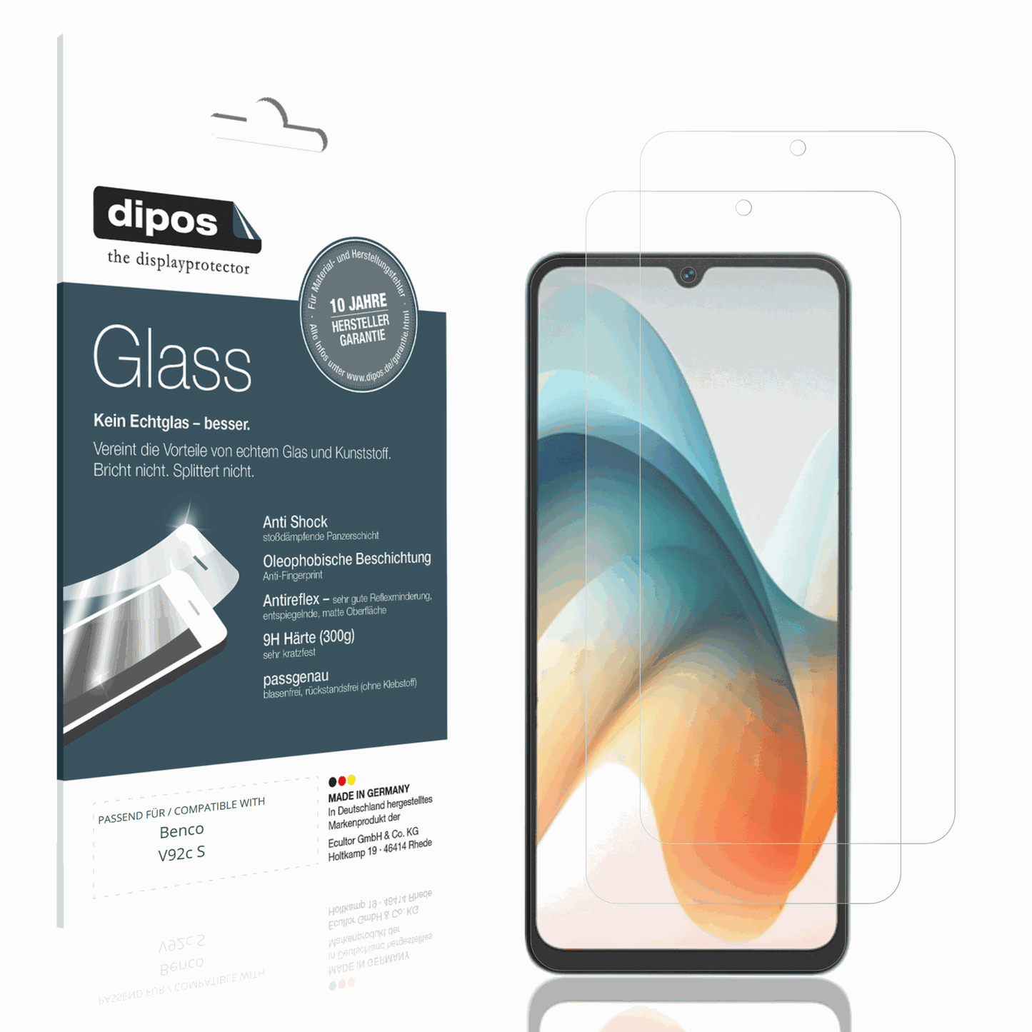 Matte Displayschutzfolie von dipos passend für Benco V92c S, 9H kratzfest und blasenfrei montiert