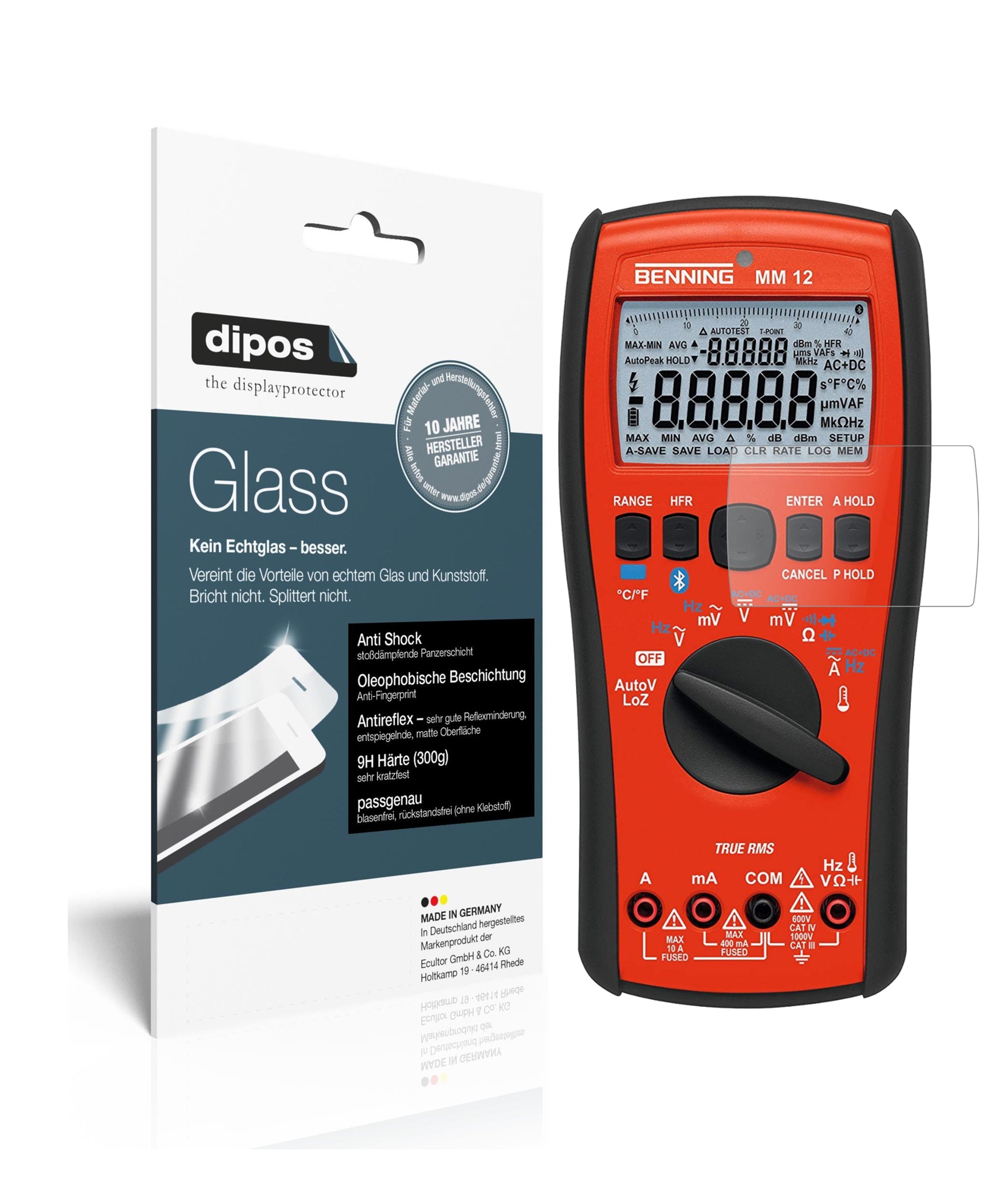 Matte Displayschutzfolie von dipos passend für Benning MM 12 Messgerät, 9H kratzfest und blasenfrei montiert