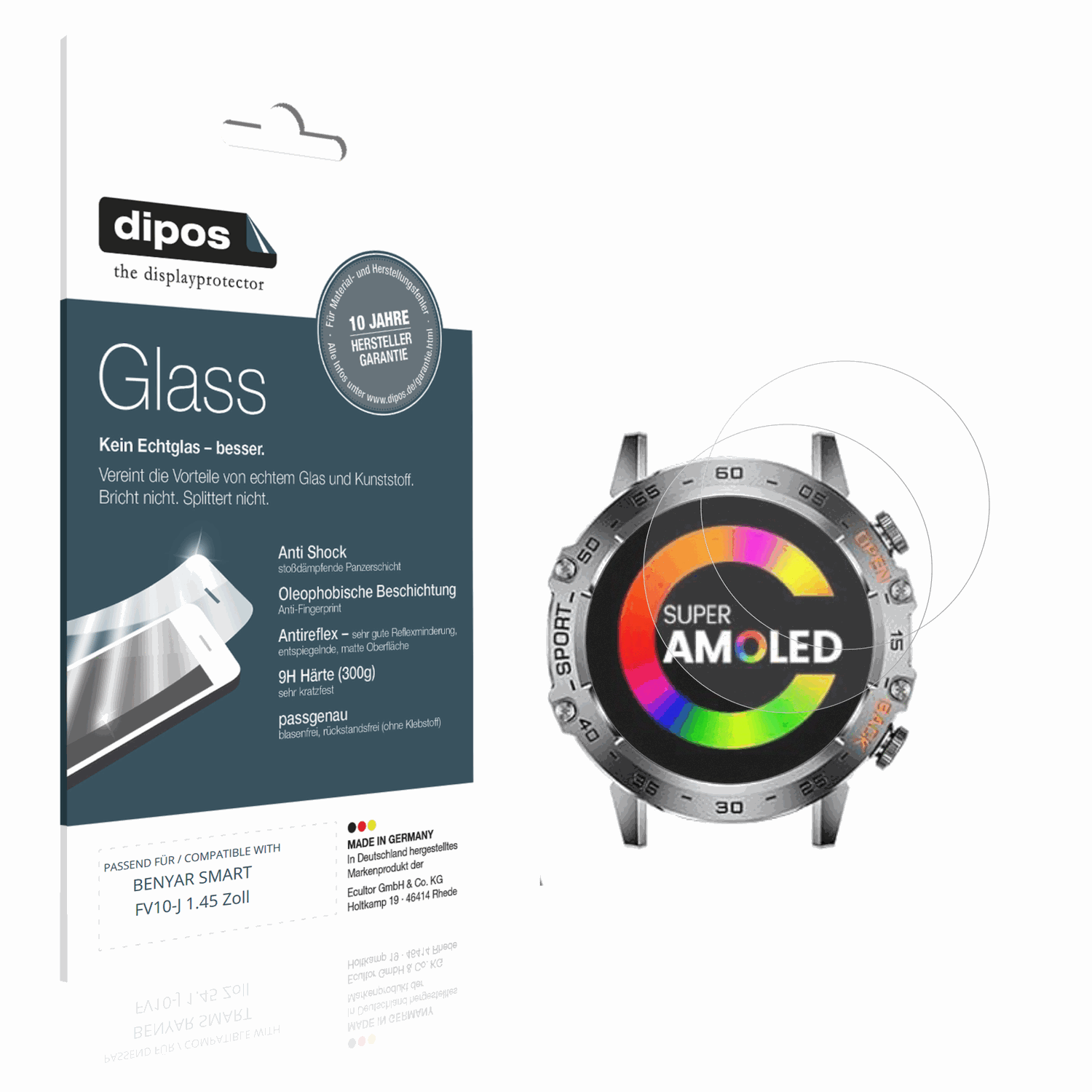 Matte Displayschutzfolie von dipos passend für BENYAR SMART FV10-J 1.45 Zoll, 9H kratzfest und blasenfrei montiert