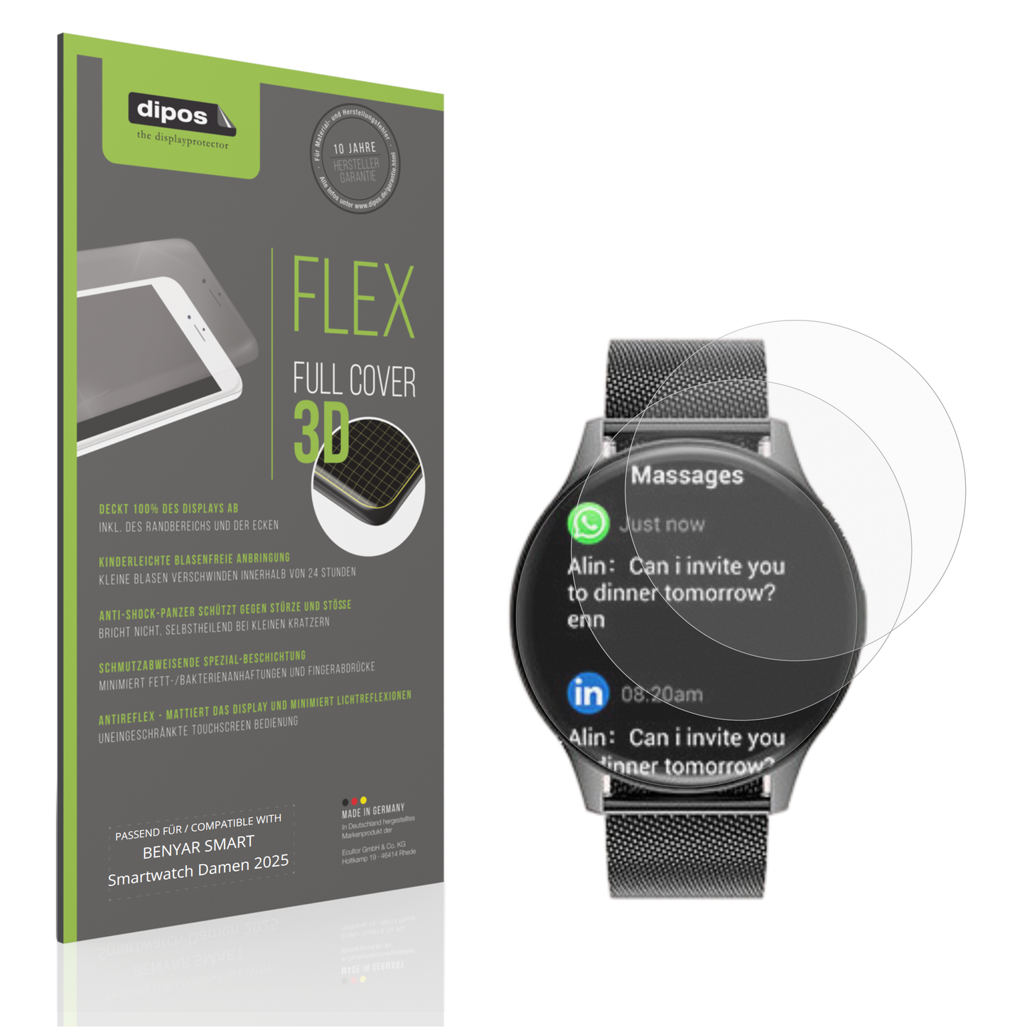 Matte Displayschutzfolie von dipos passend für BENYAR SMART Smartwatch Damen 2025, 100% Displayabdeckung und blasenfreie Montage