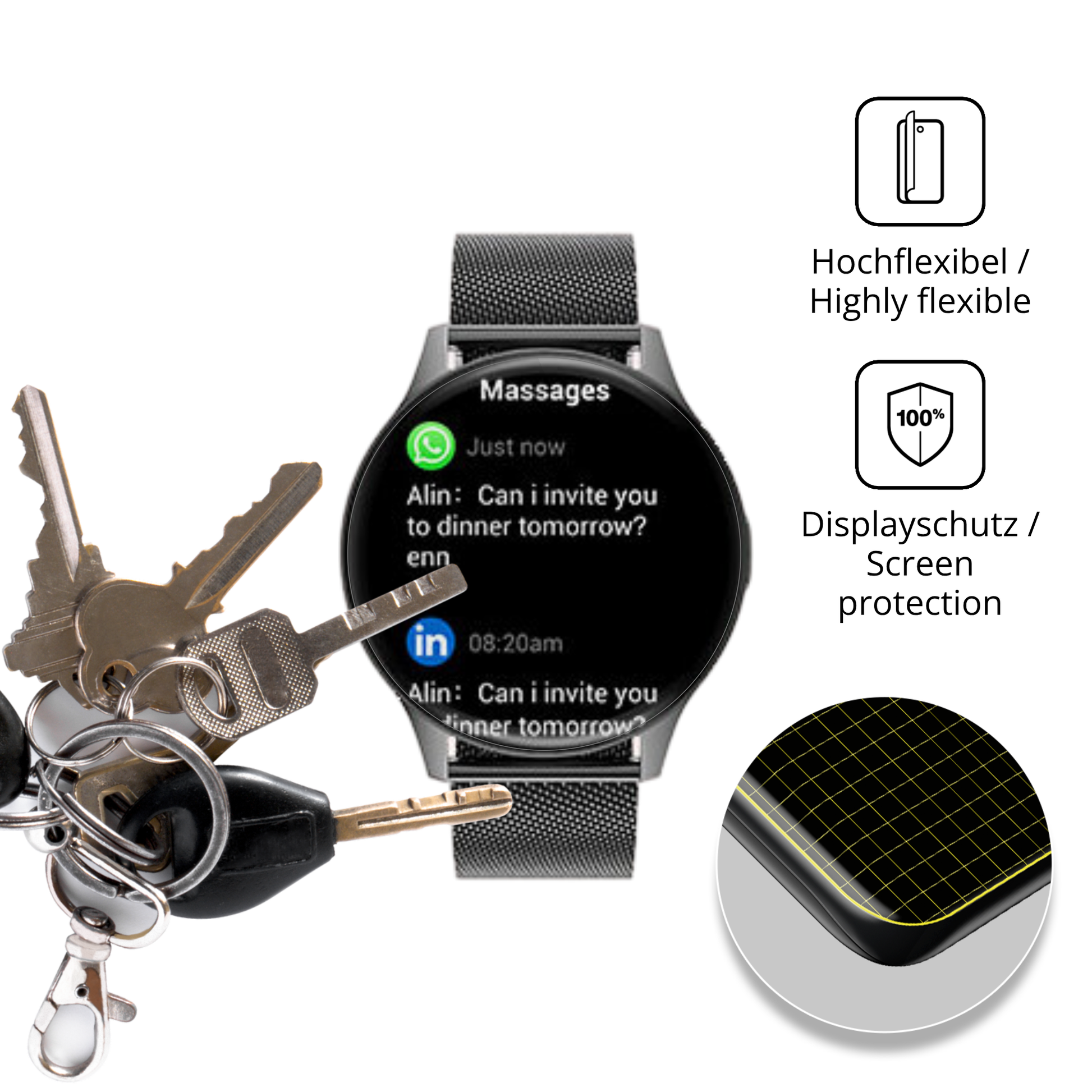 dipos Displayschutz für BENYAR SMART Smartwatch Damen 2025, transparente Oberfläche, geringe Dicke und perfekte Passform