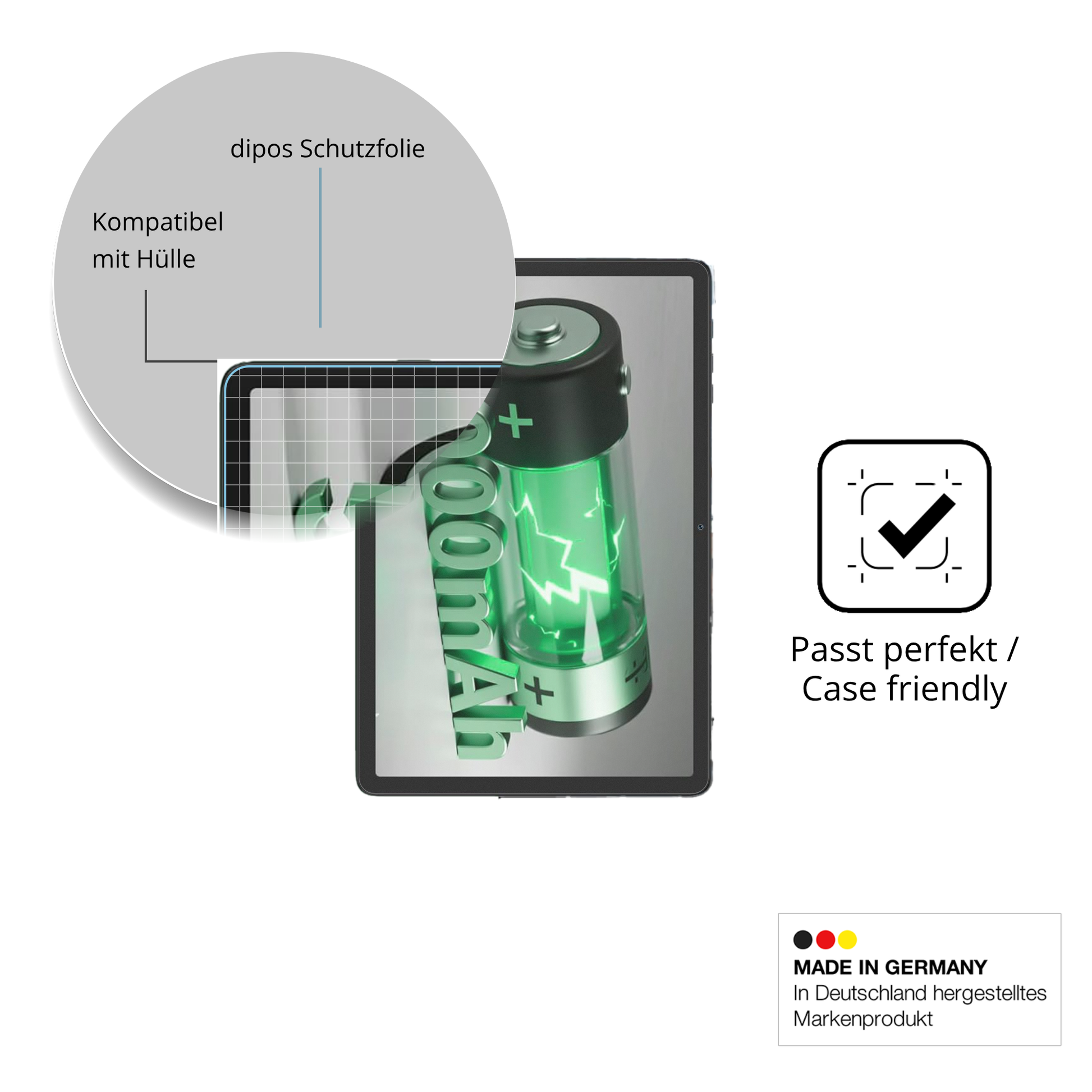 Schutzfolie mit optimaler Passform, zur Verwendung mit Hüllen geeignet