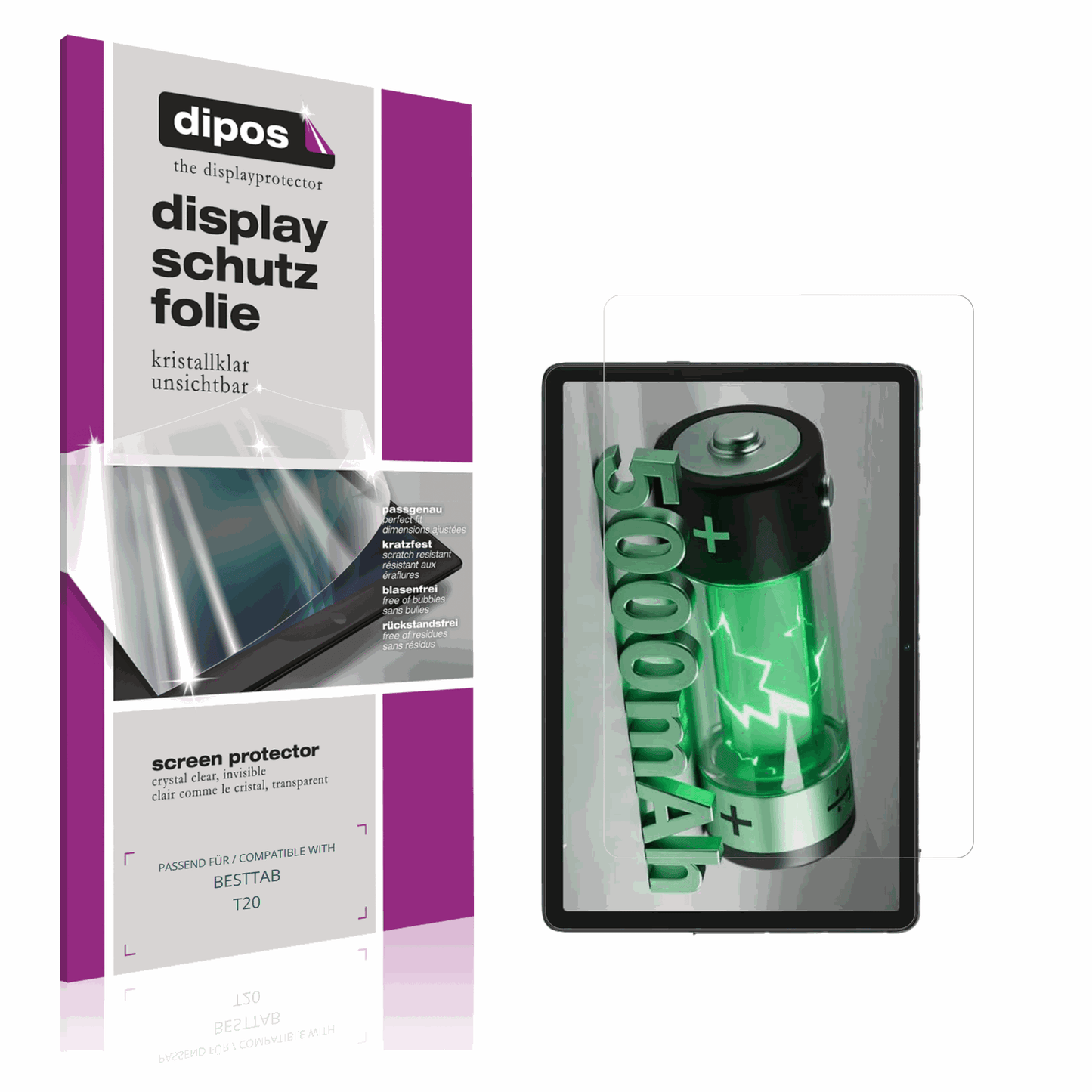 Klare Displayschutzfolie von dipos passend für BESTTAB T20, präziser Zuschnitt und blasenfrei montiert