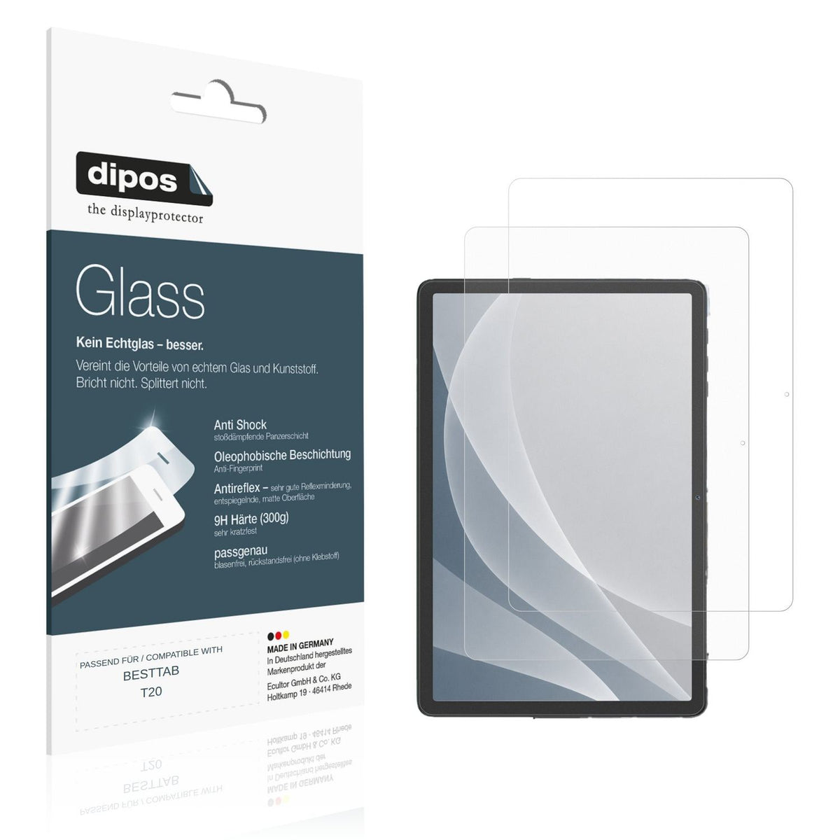 Matte Displayschutzfolie von dipos passend für BESTTAB T20, 9H kratzfest und blasenfrei montiert