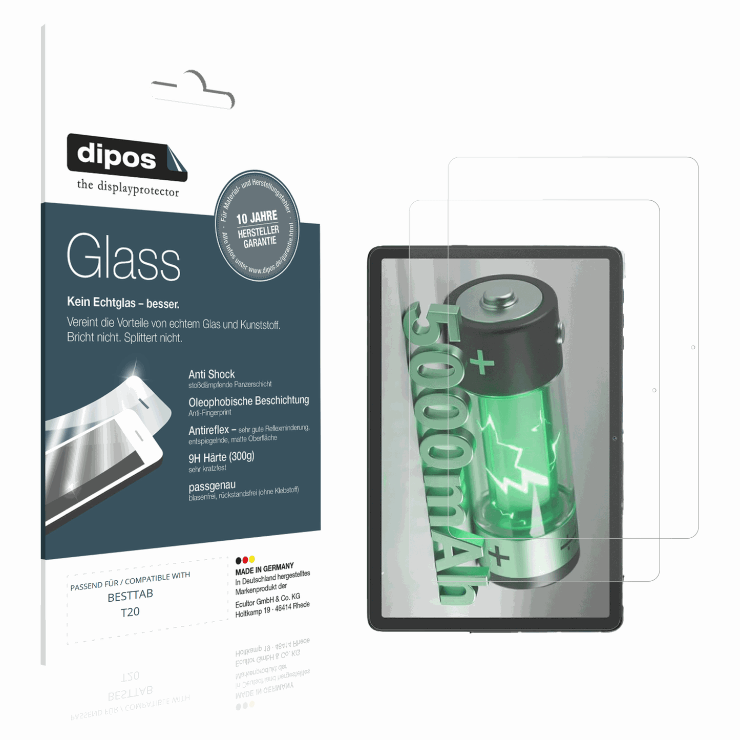 Matte Displayschutzfolie von dipos passend für BESTTAB T20, 9H kratzfest und blasenfrei montiert