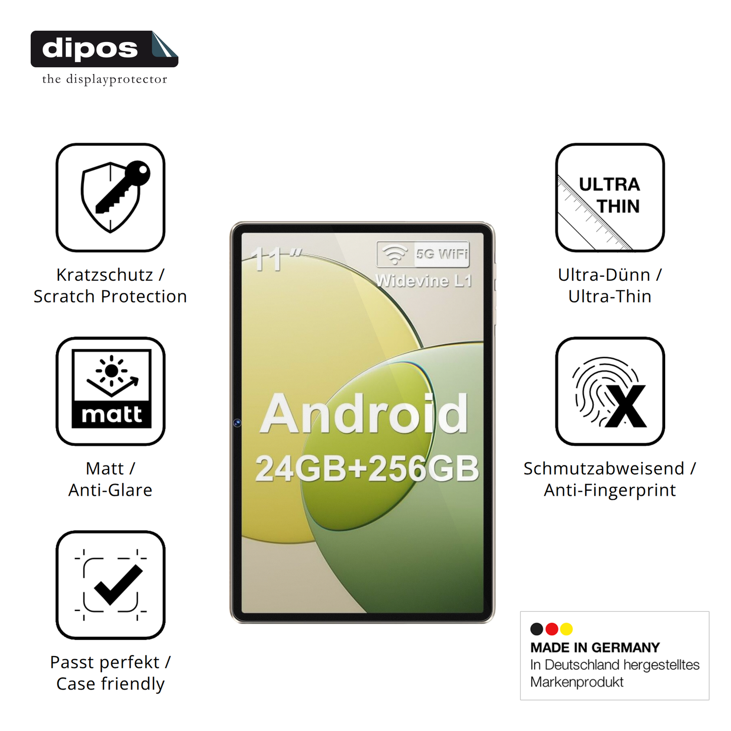 Displayschutz hergestellt in Deutschland, höchste Qualität made in Germany